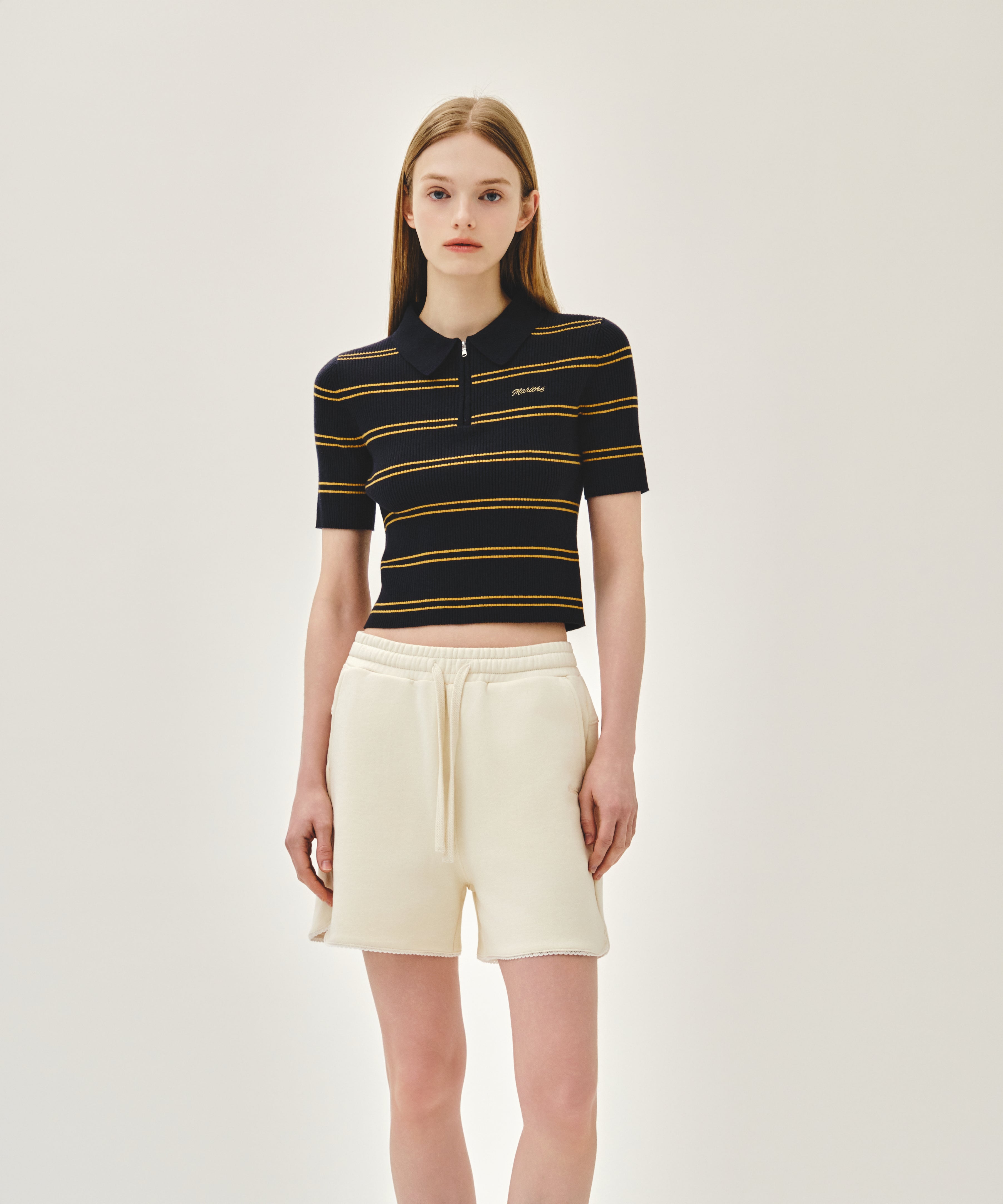 W STRIPE HALF ZIP UP SLIM KNIT