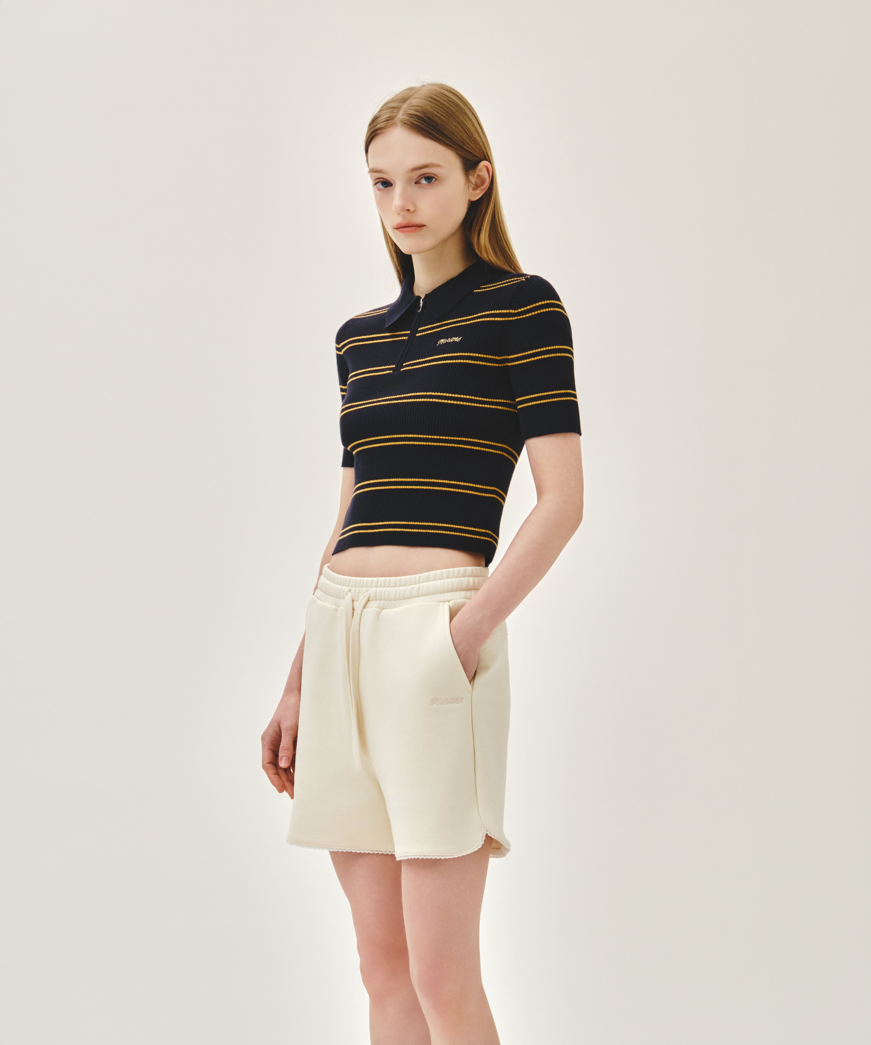 W STRIPE HALF ZIP UP SLIM KNIT