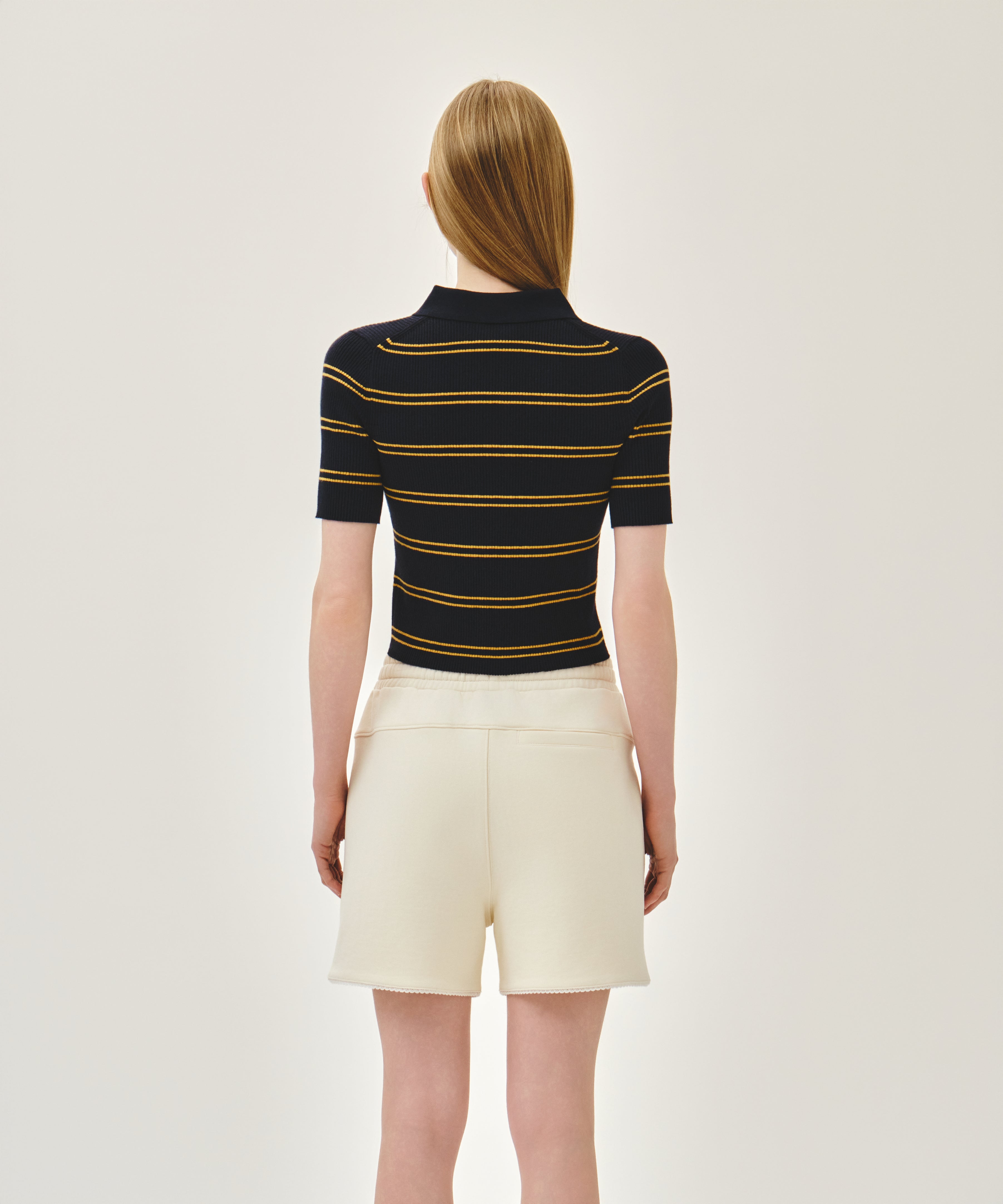 W STRIPE HALF ZIP UP SLIM KNIT