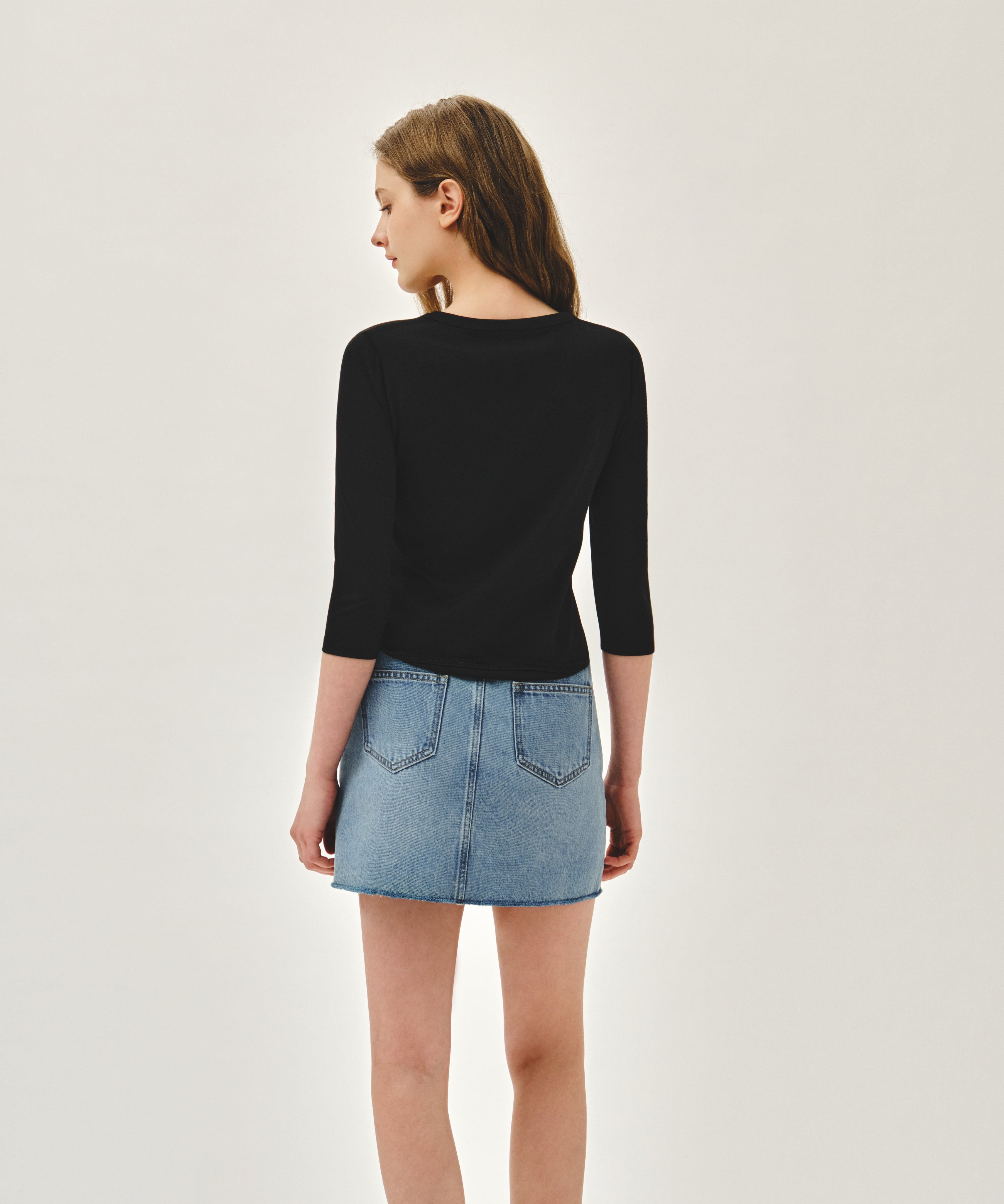 W SMALL CLASSIC LOGO HENLEY NECK 3/4 SLEEVE TEE