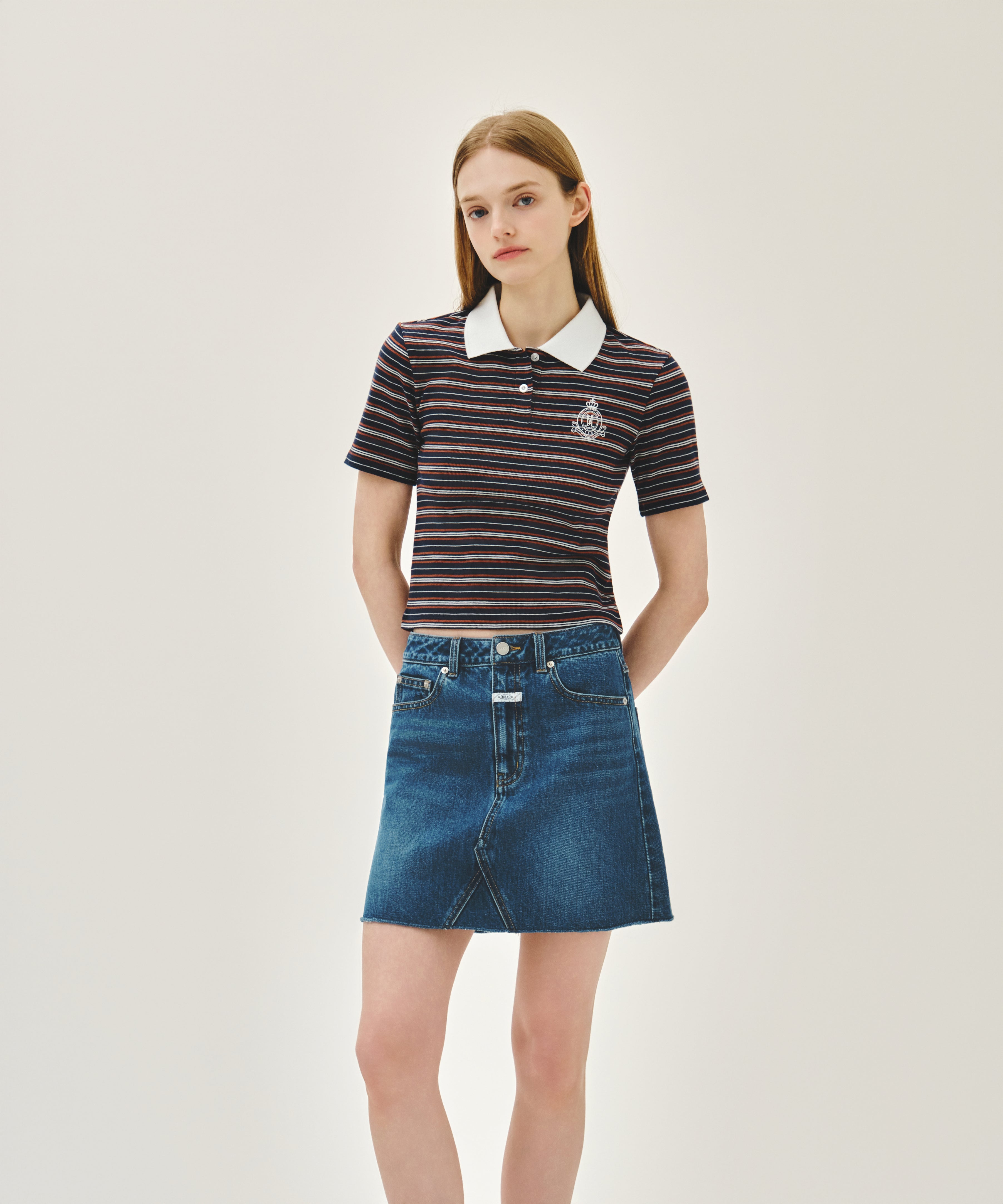 W RAW EDGE DENIM MINI SKIRT