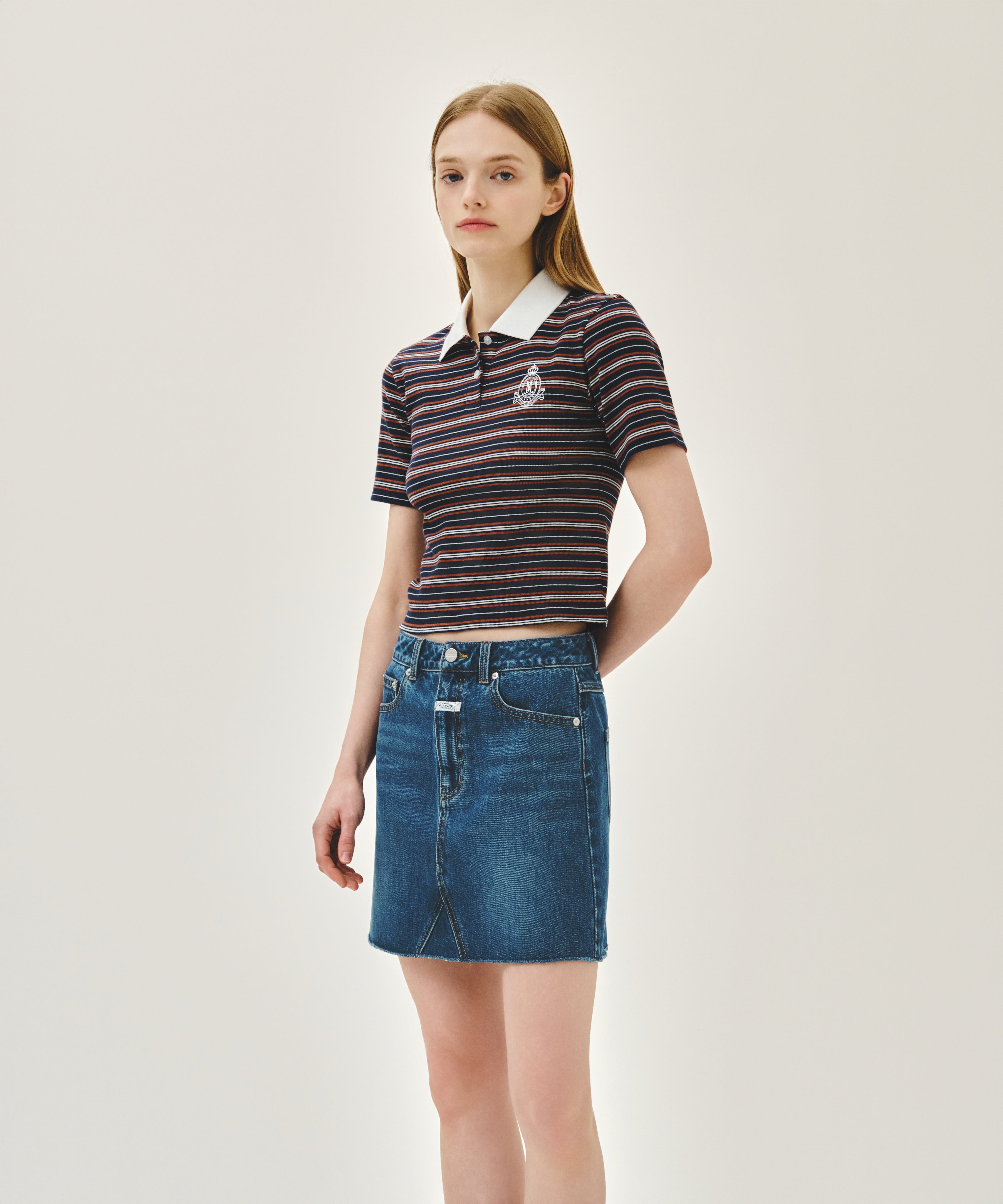 W RAW EDGE DENIM MINI SKIRT