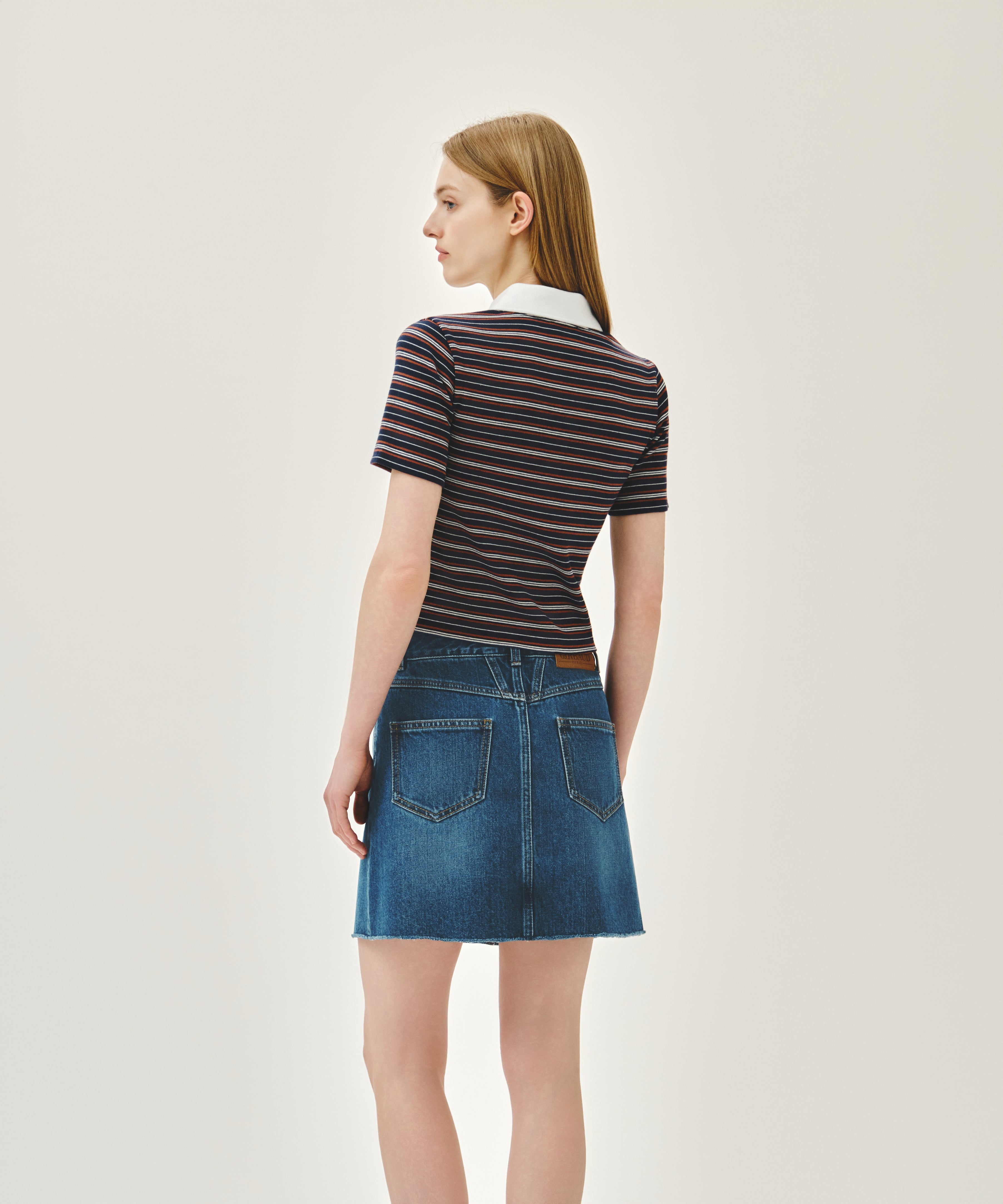 W RAW EDGE DENIM MINI SKIRT