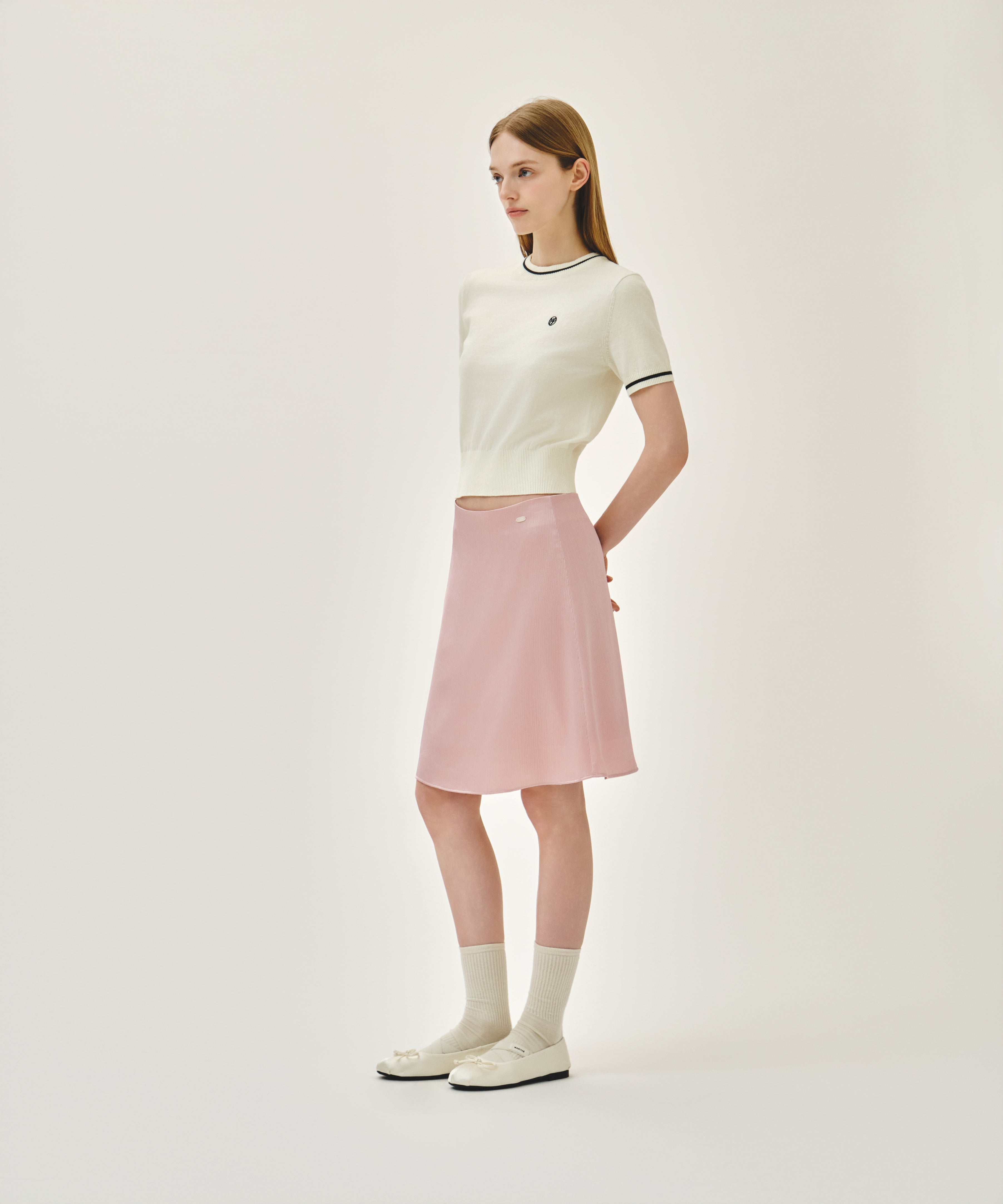 W CIRCLE LOGO HALF KNIT PULLOVER