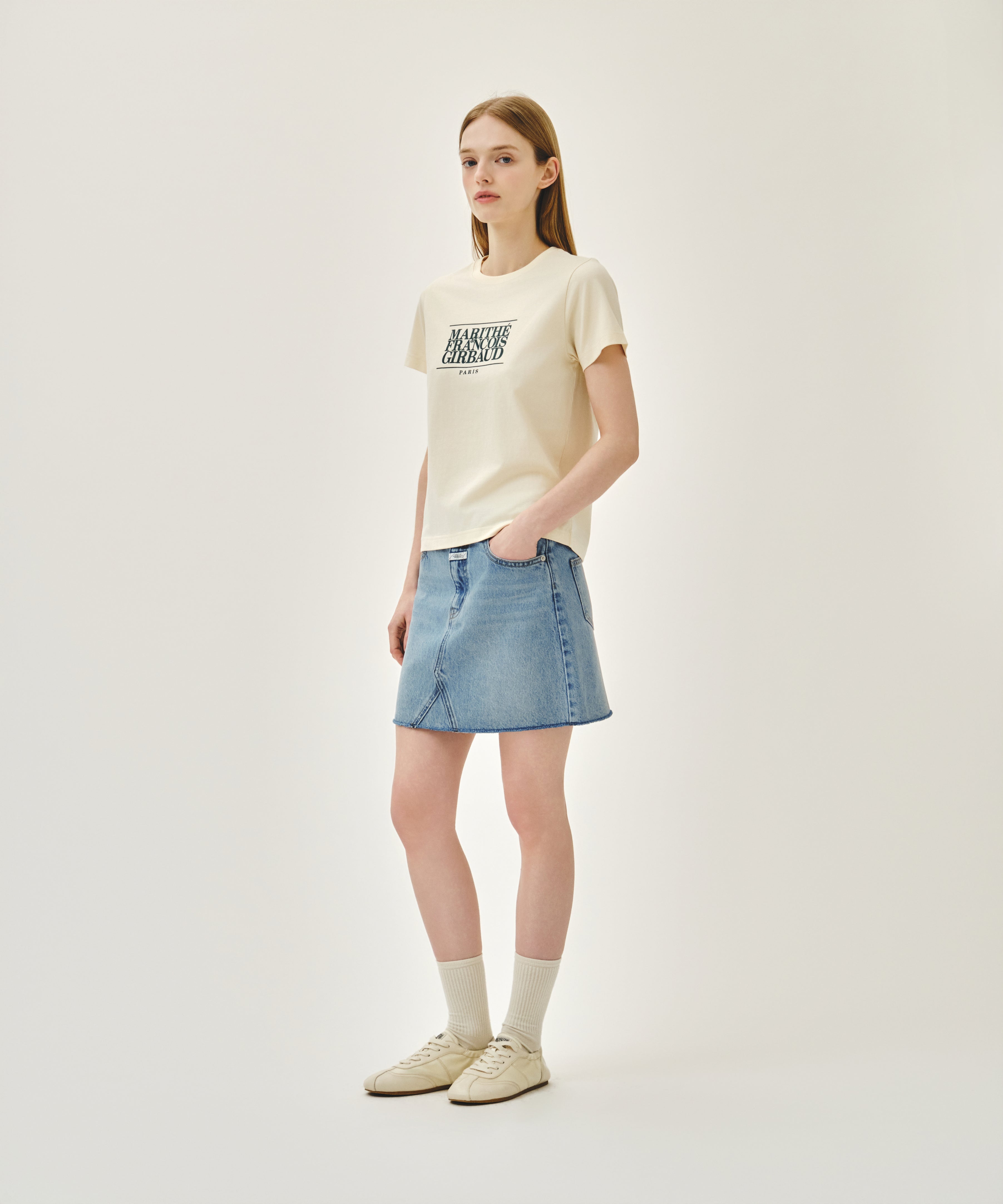 W RAW EDGE DENIM MINI SKIRT