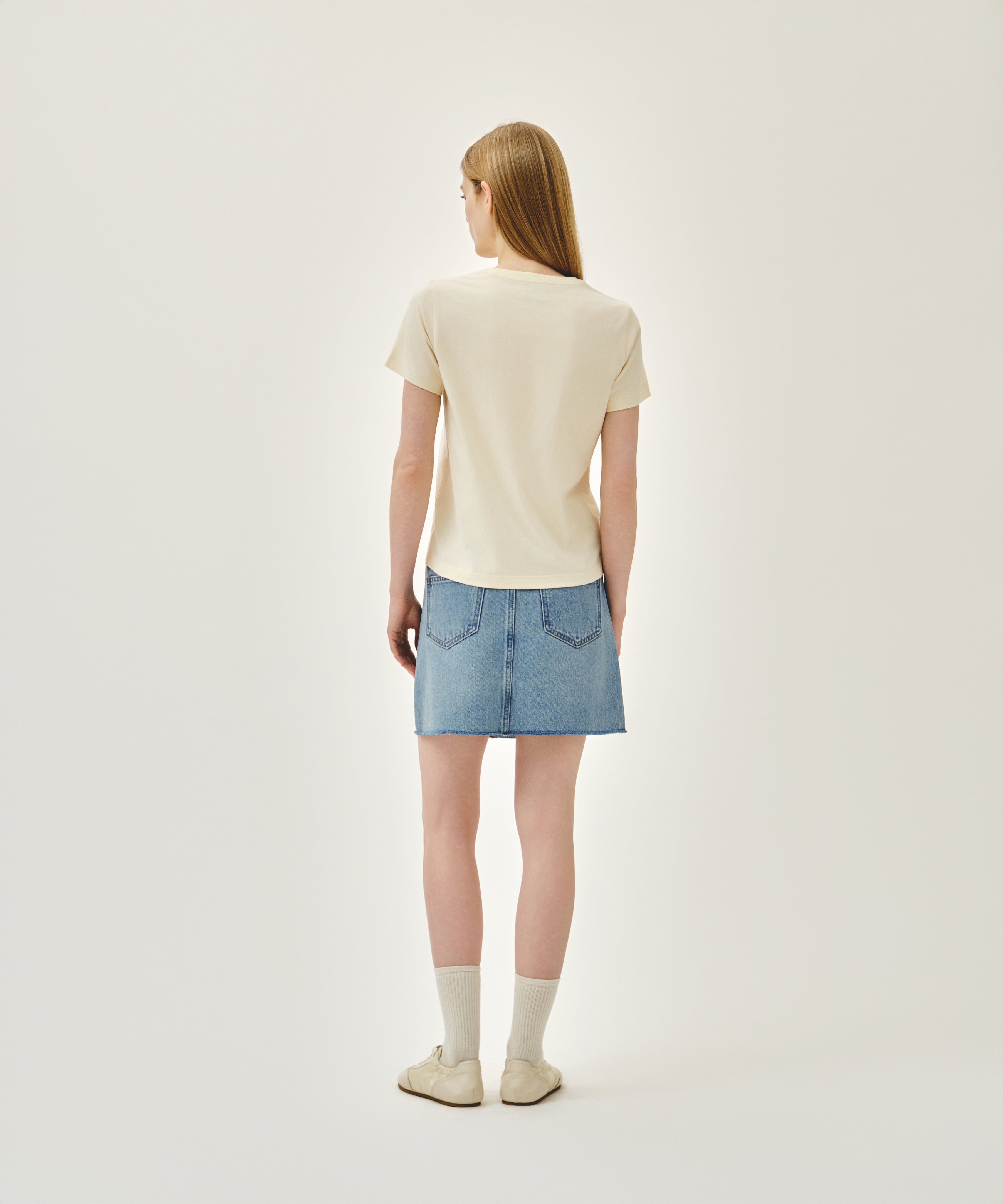 W RAW EDGE DENIM MINI SKIRT