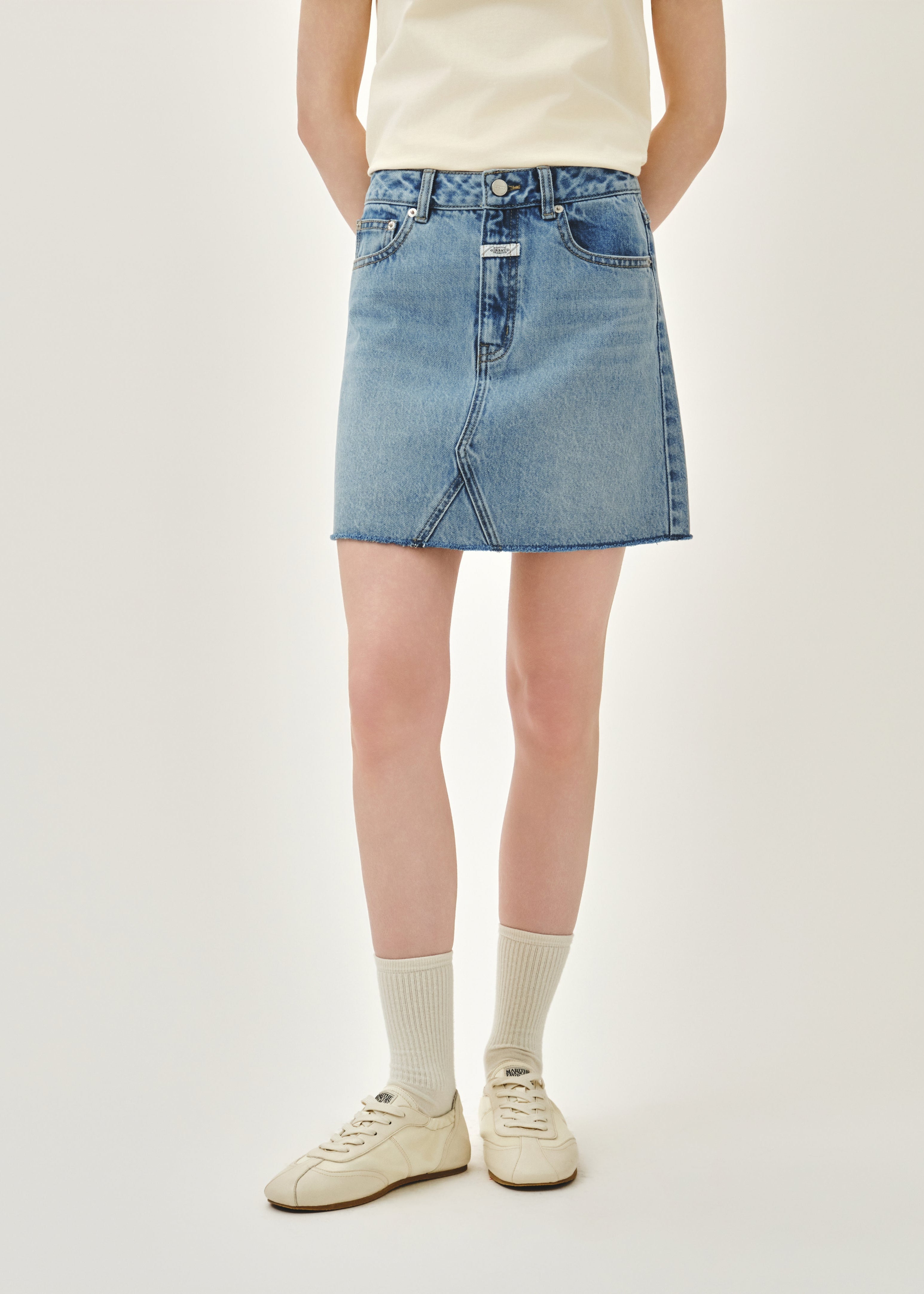 W RAW EDGE DENIM MINI SKIRT