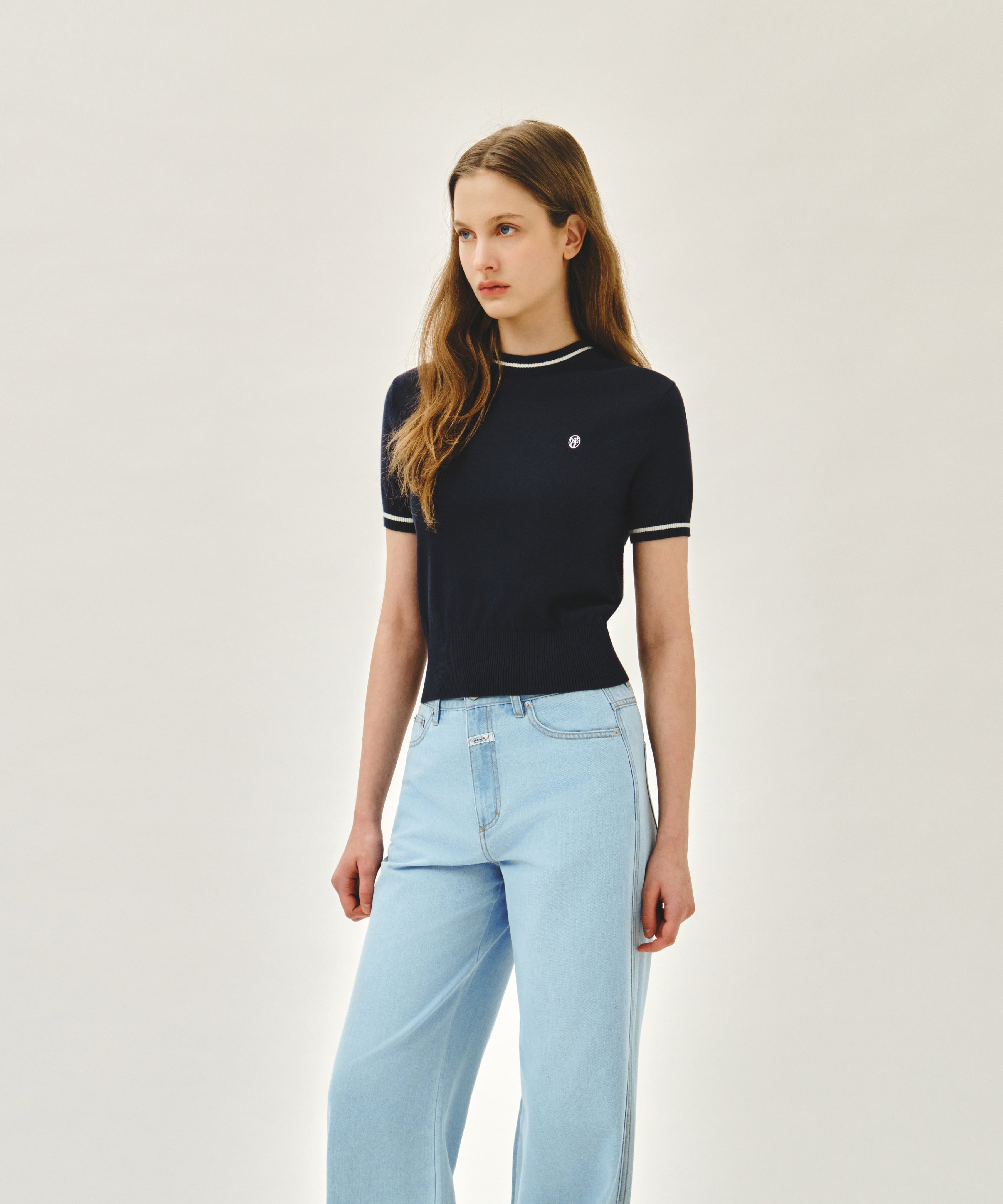 W CIRCLE LOGO HALF KNIT PULLOVER
