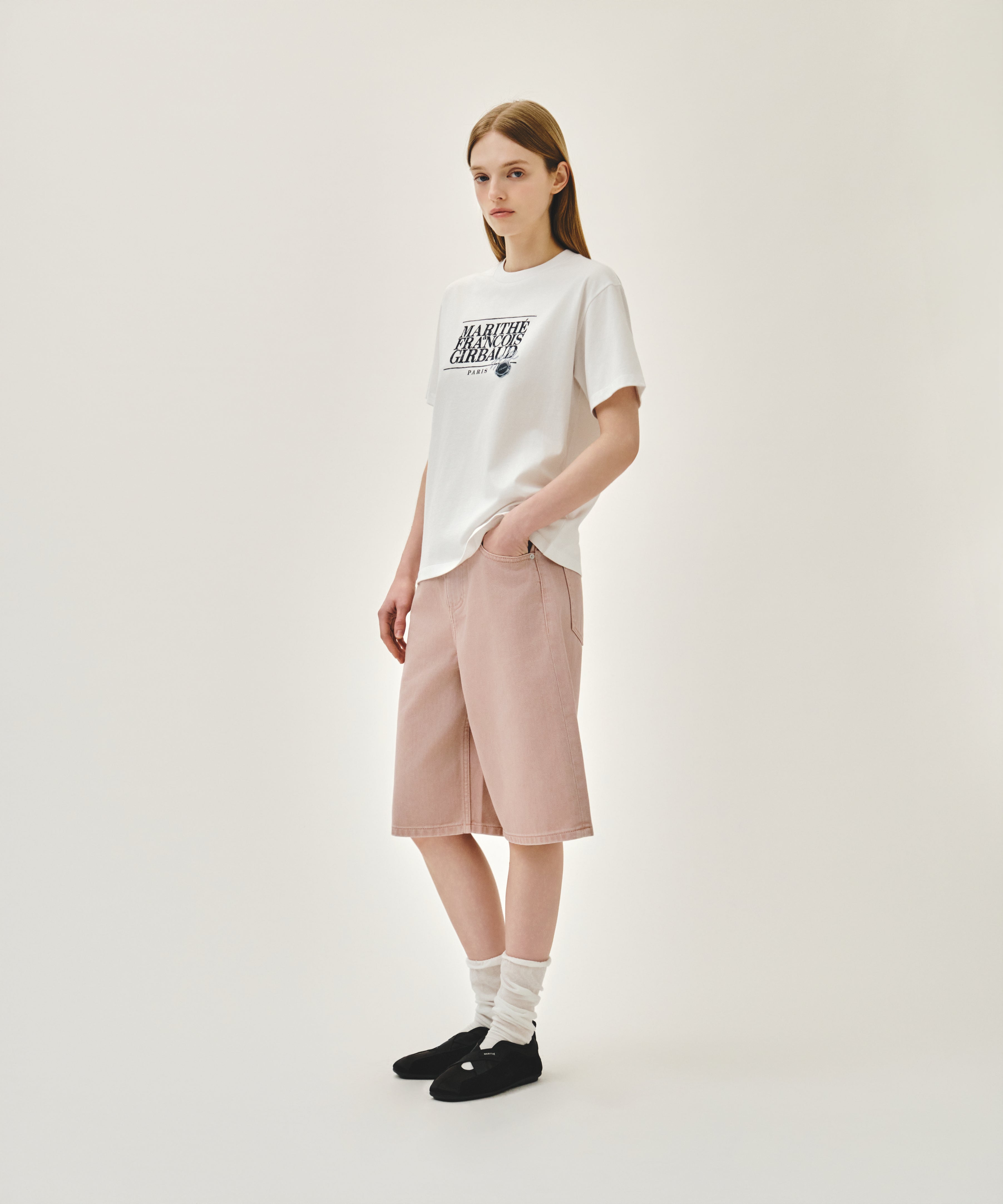 W LONG BERMUDA DENIM PANTS
