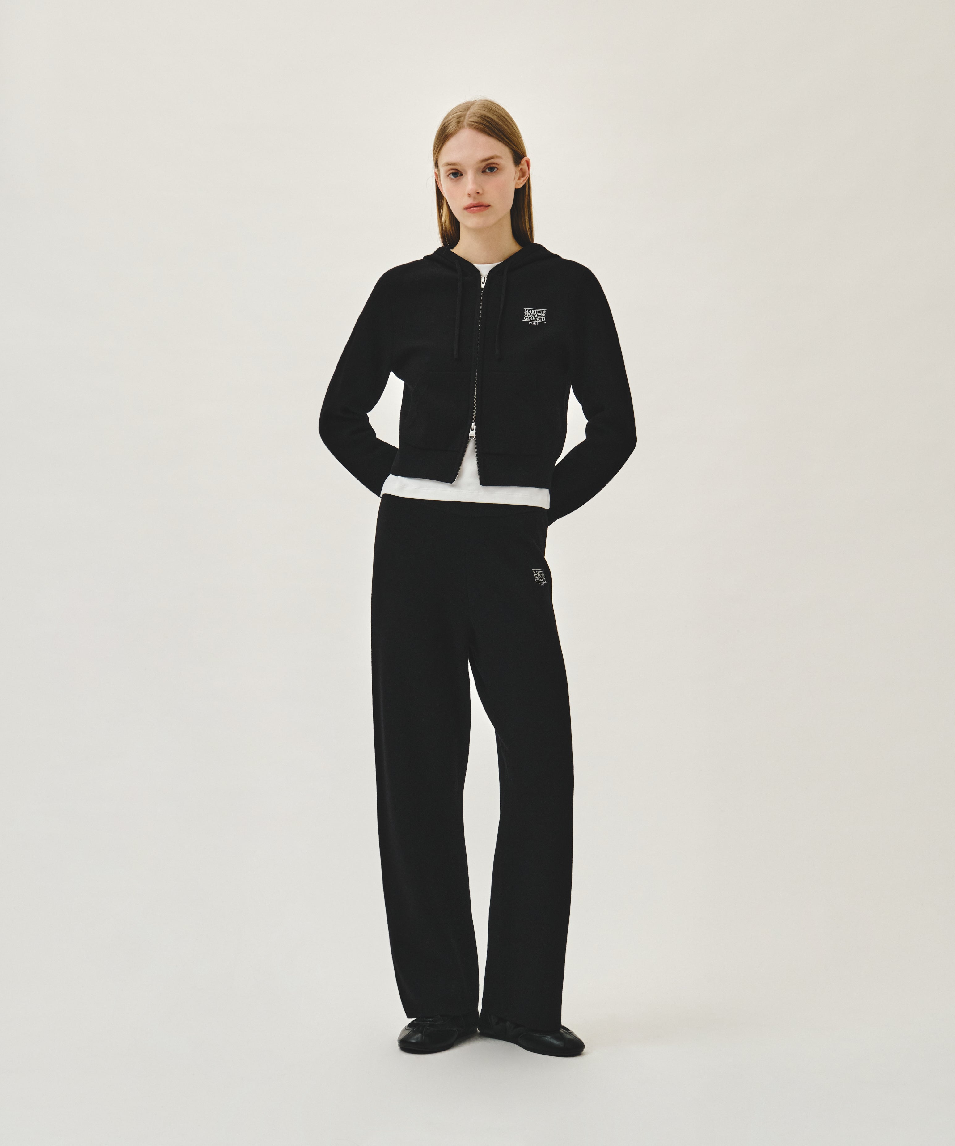 W SMALL CLASSIC LOGO CROP KNIT HOODIE ZIPUP