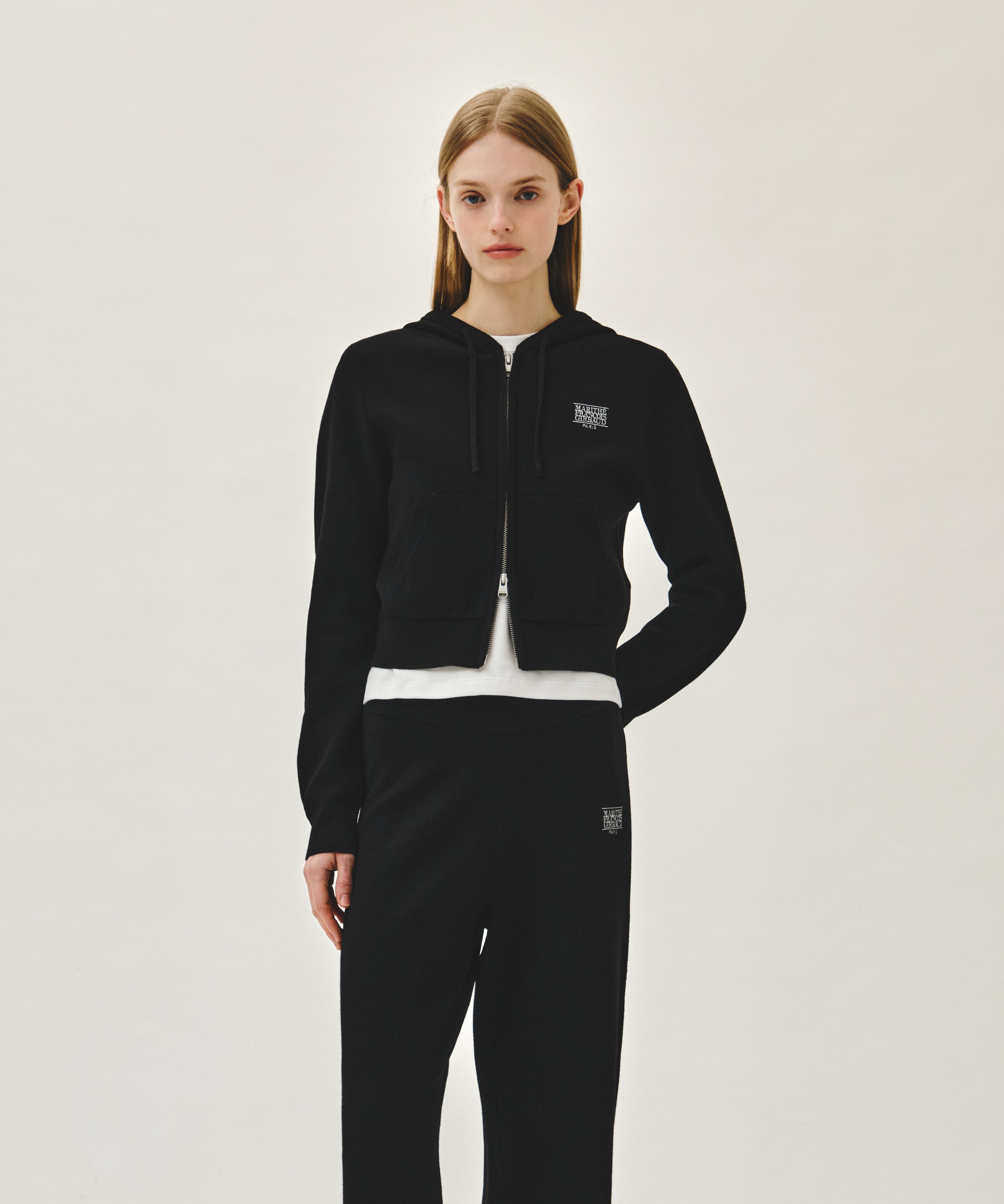 W SMALL CLASSIC LOGO CROP KNIT HOODIE ZIPUP