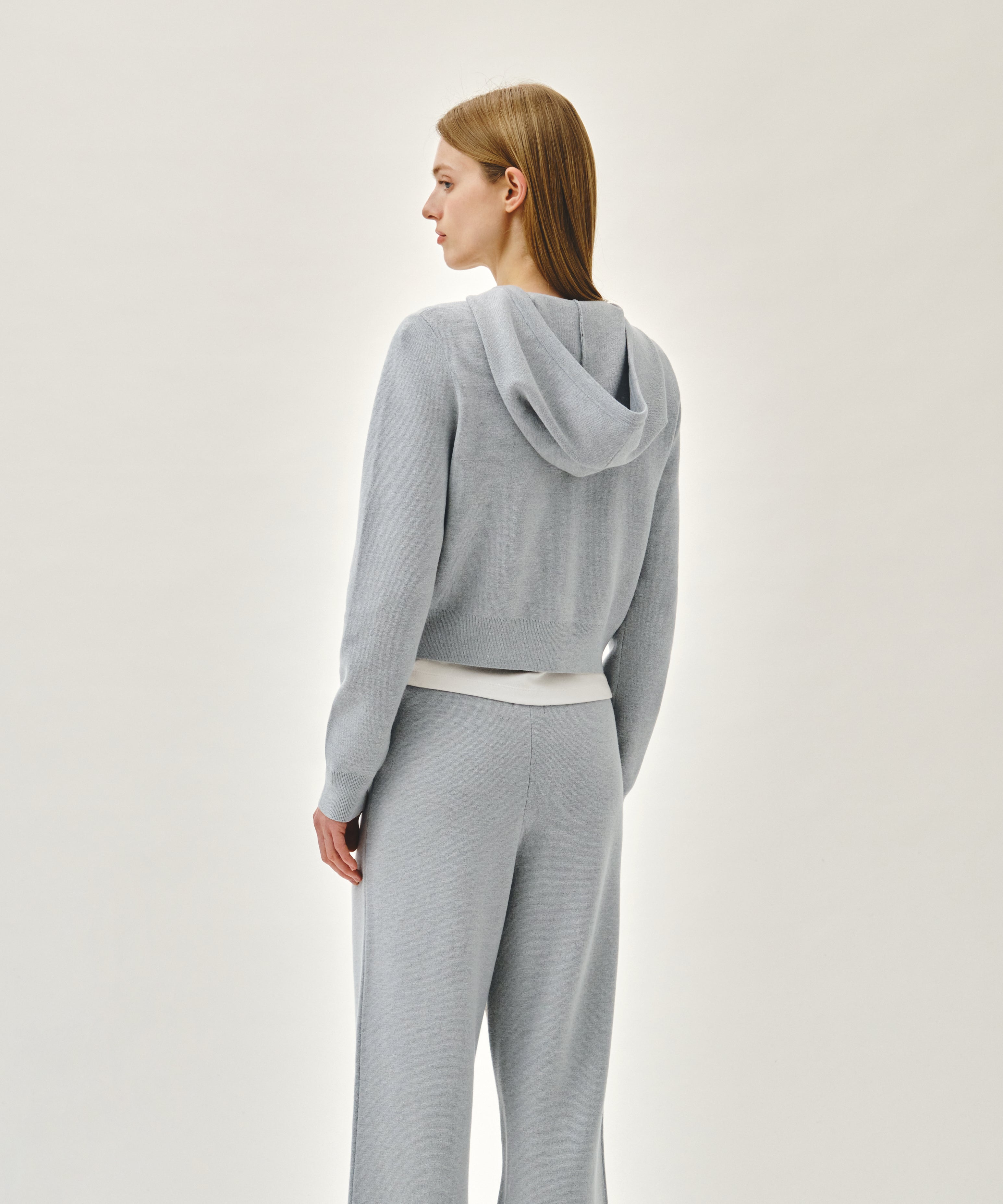 W SMALL CLASSIC LOGO CROP KNIT HOODIE ZIPUP