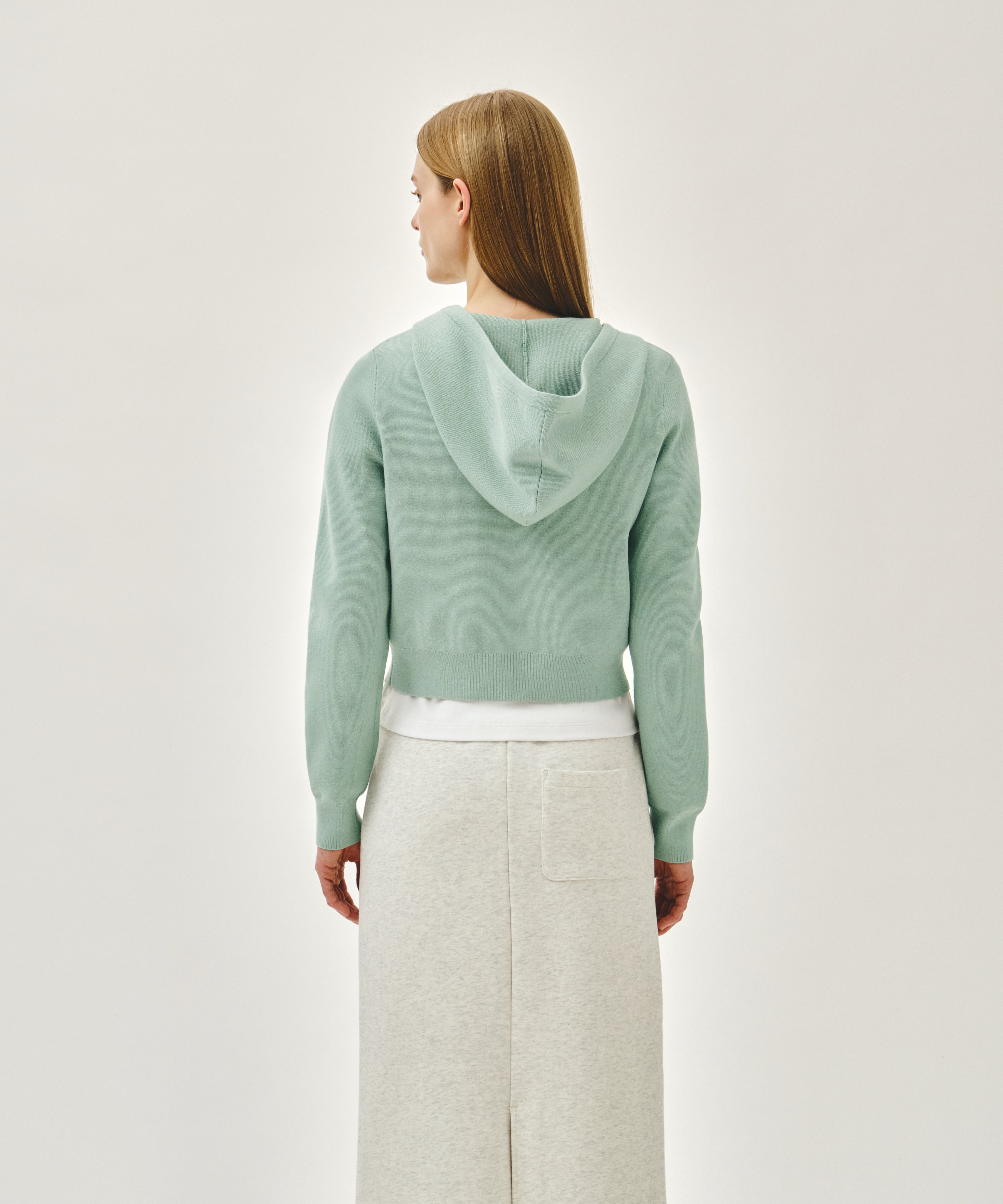 W SMALL CLASSIC LOGO CROP KNIT HOODIE ZIPUP