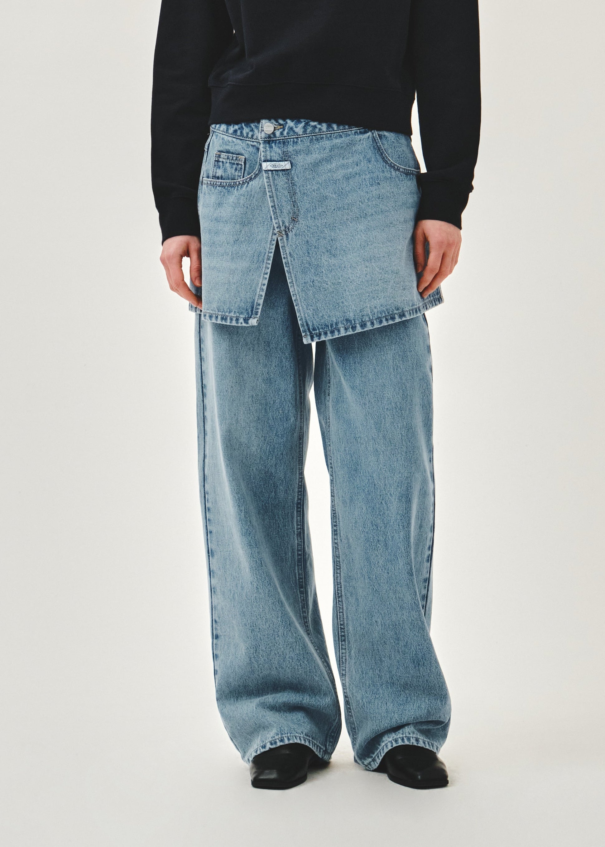 W LAYERED SKIRT DENIM PANTS