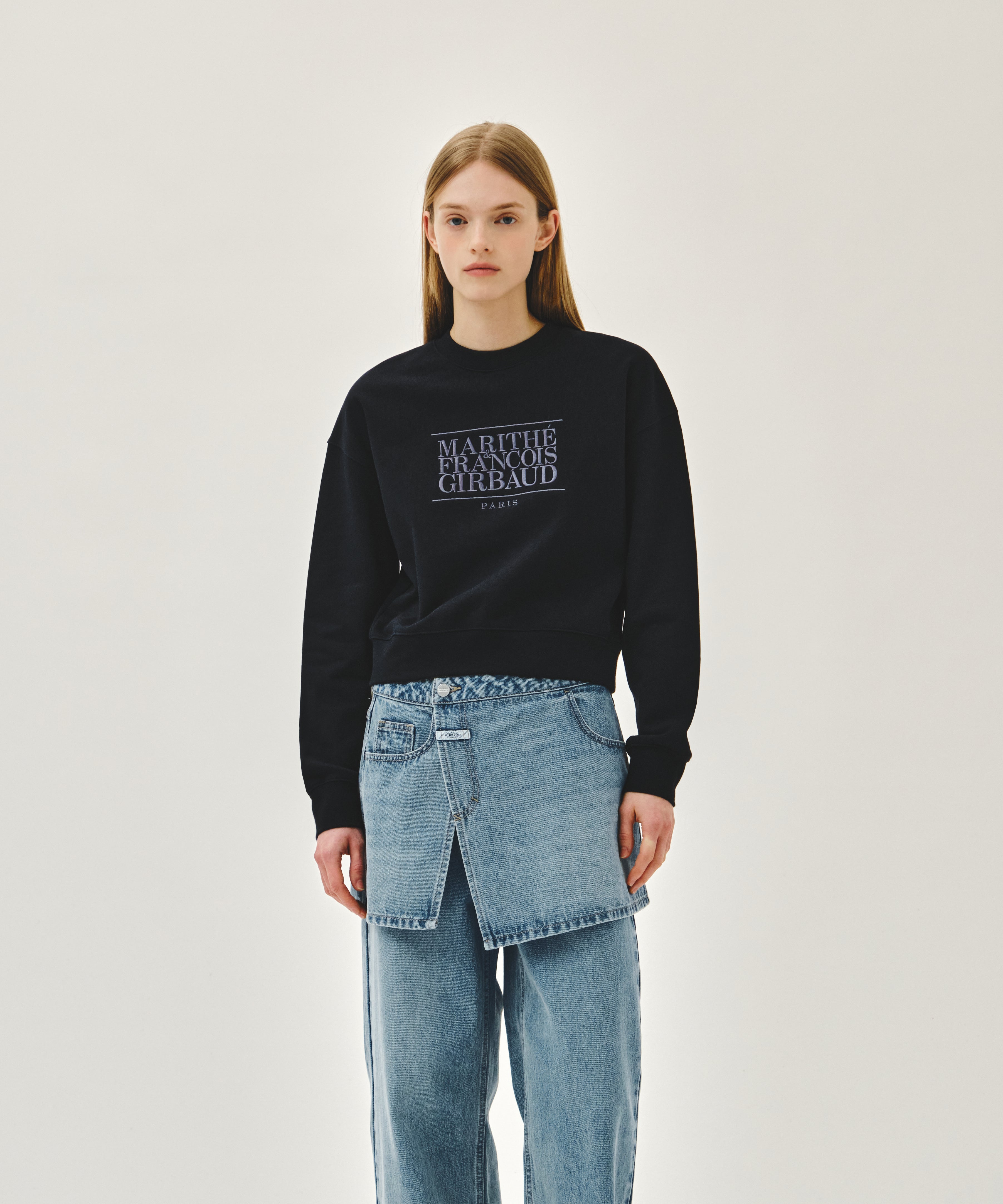 W LAYERED SKIRT DENIM PANTS