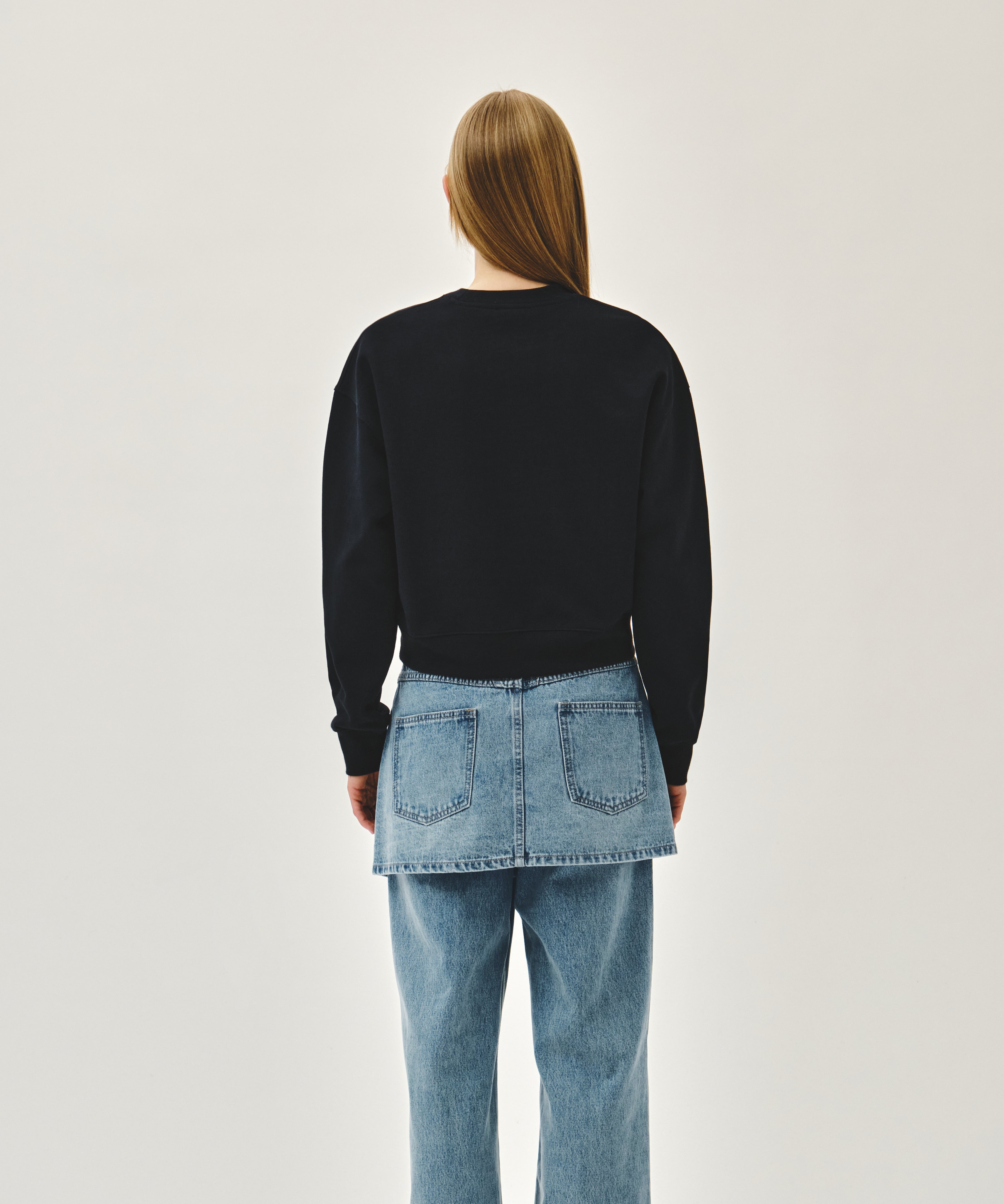 W LAYERED SKIRT DENIM PANTS