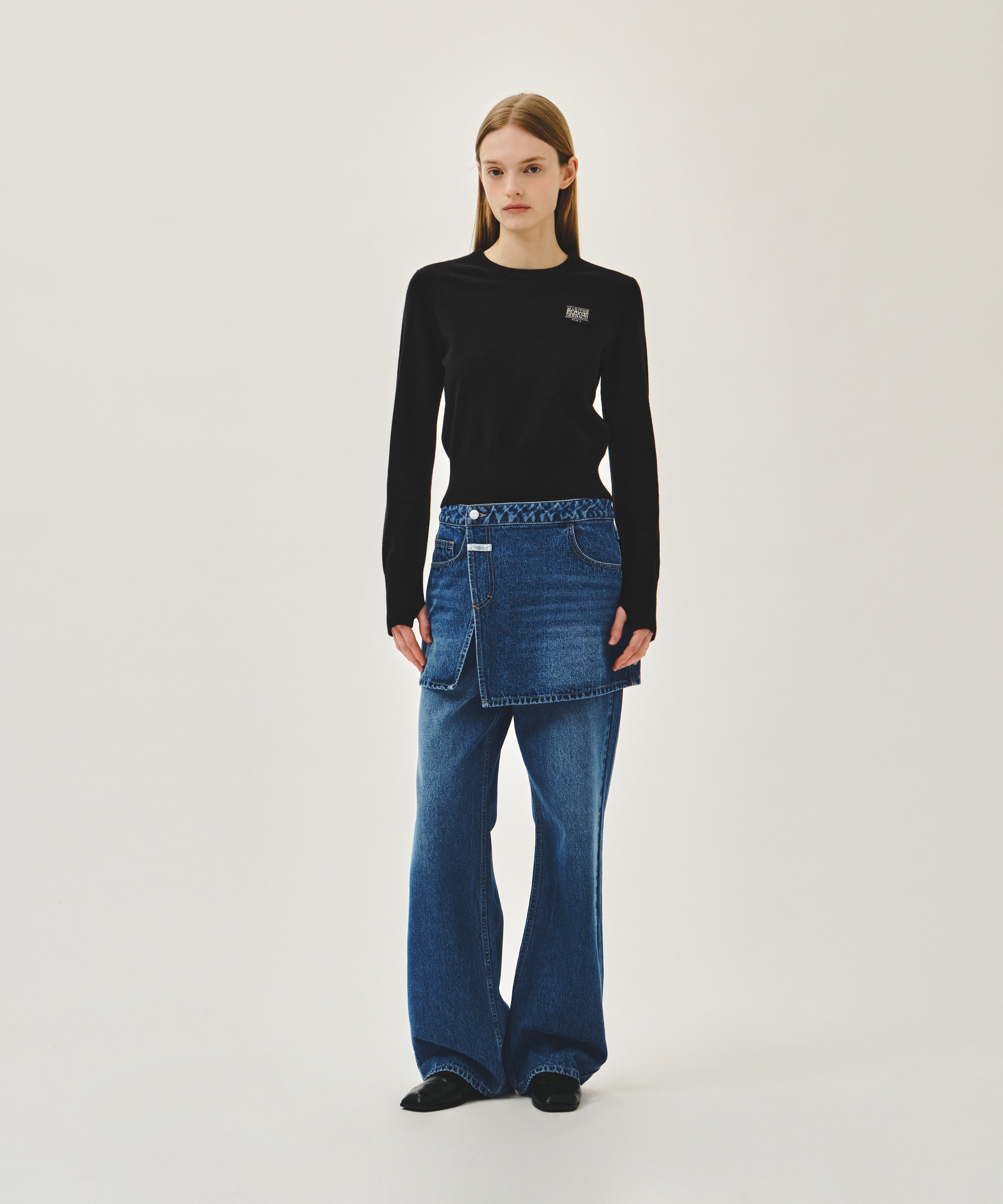W LAYERED SKIRT DENIM PANTS