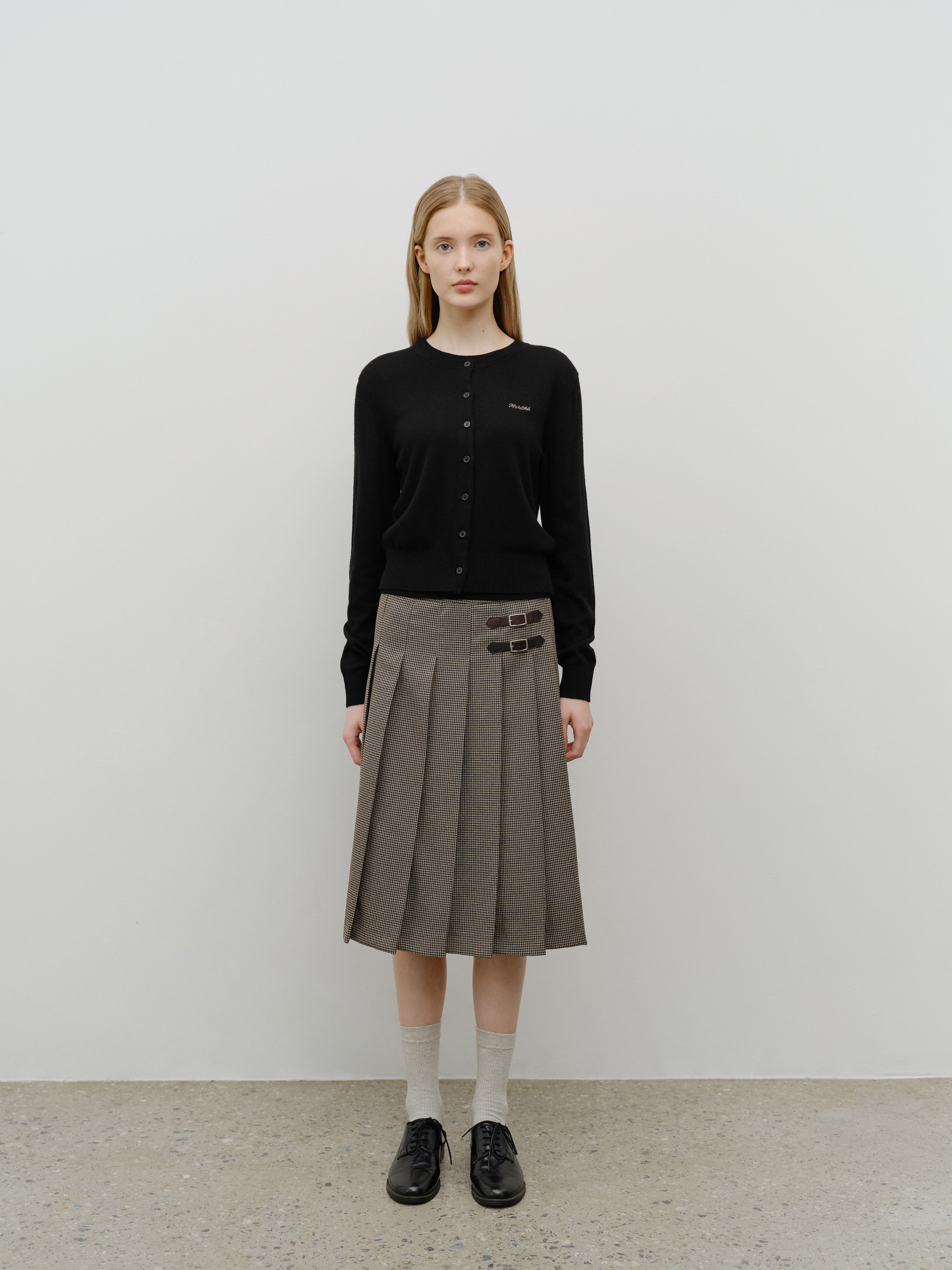 W BELTS PLEATED MIDI SKIRT