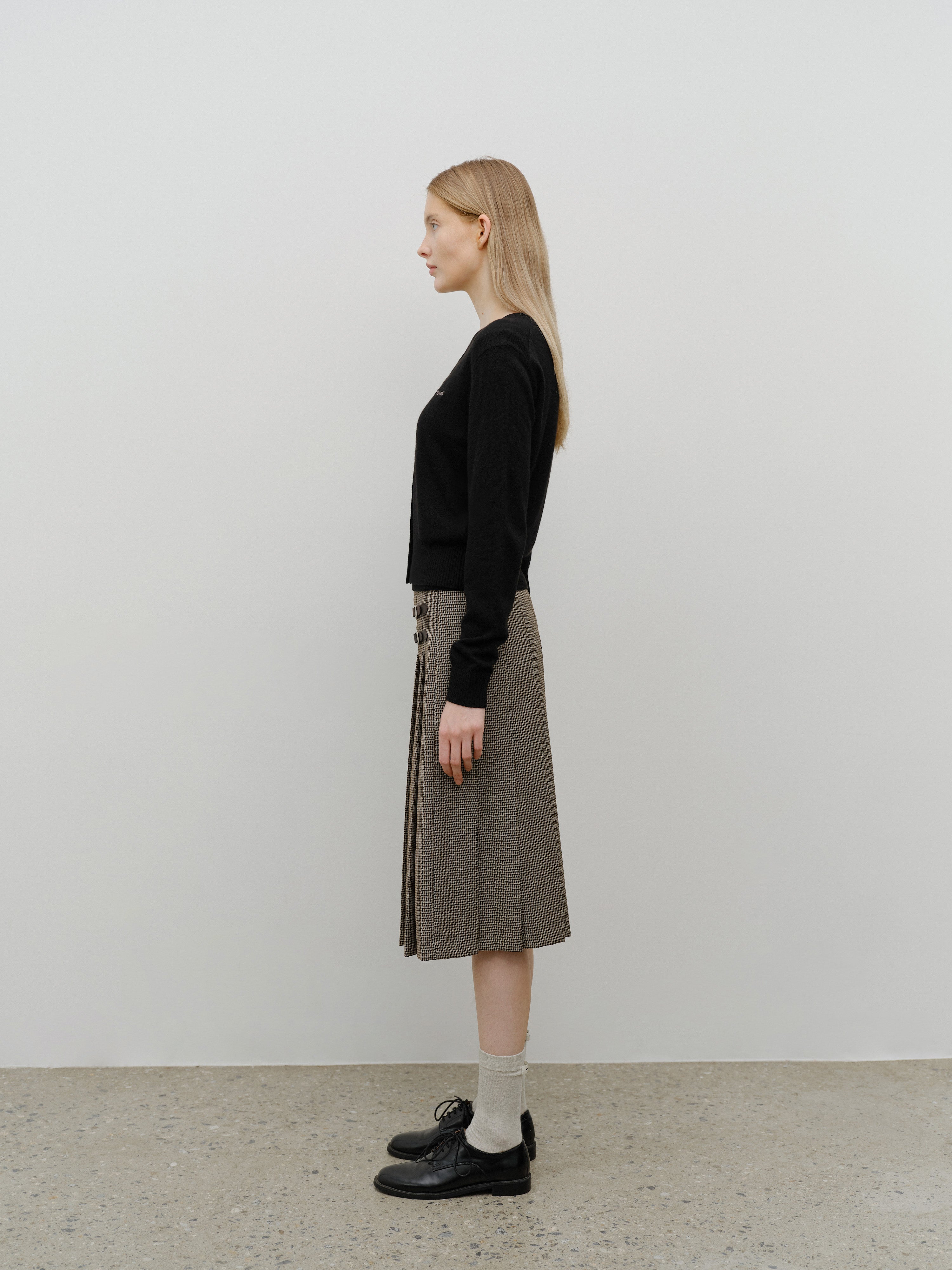 W BELTS PLEATED MIDI SKIRT