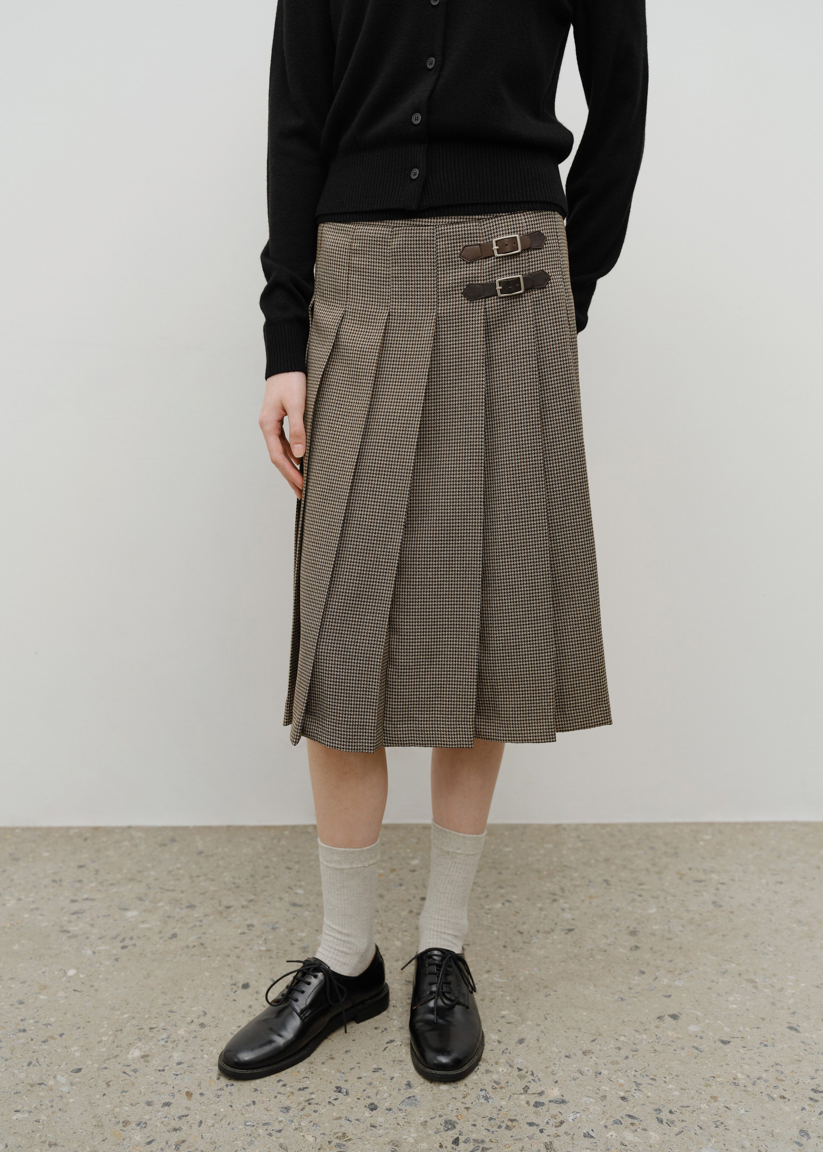 W BELTS PLEATED MIDI SKIRT