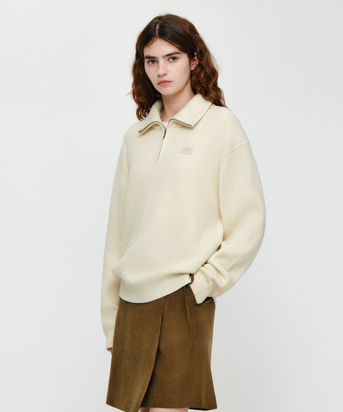 SMALL CLASSIC LOGO OVERSIZED HALF ZIP-UP KNIT