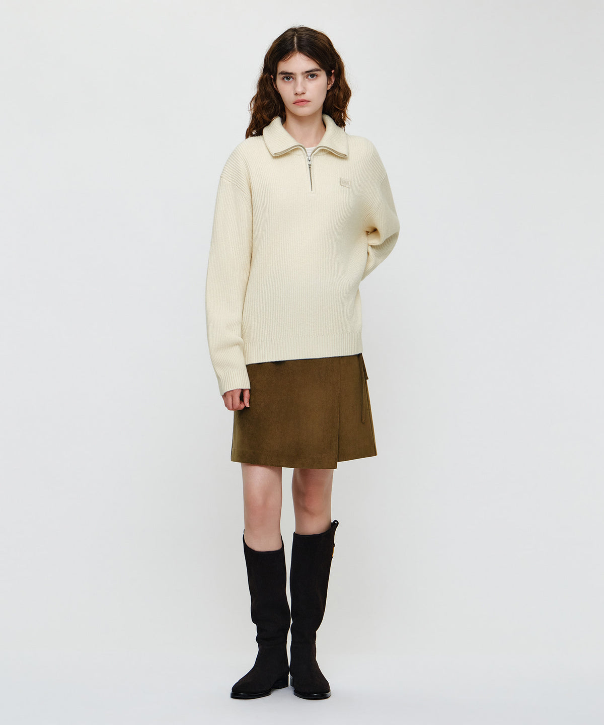 SMALL CLASSIC LOGO OVERSIZED HALF ZIP-UP KNIT