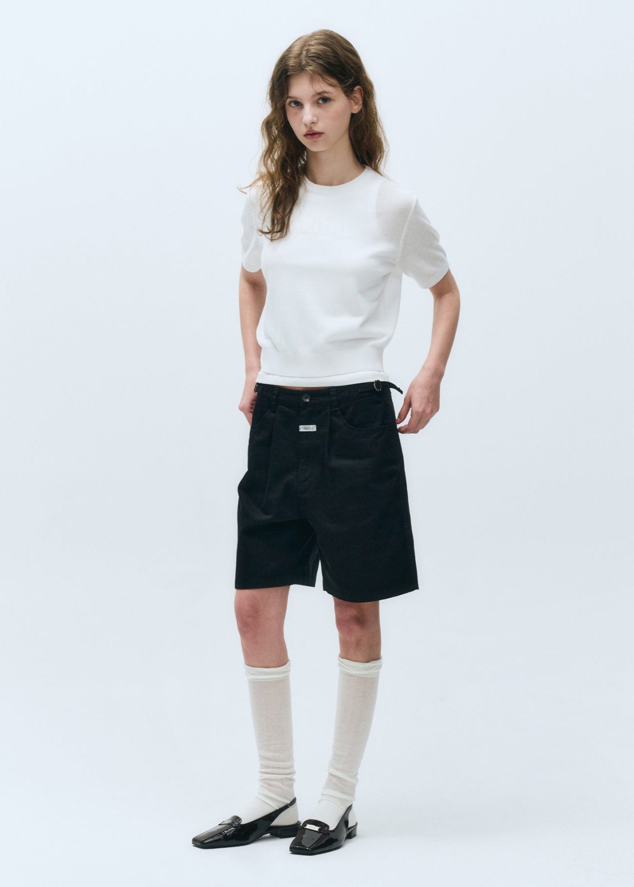W ONE TUCK COTTON BERMUDA PANTS