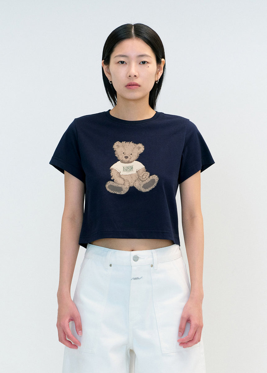 ★Marithe + Francois Girbaud★ W DOODLE BEAR CROP TEE whiteb W DOODLE BEAR CROP TEE