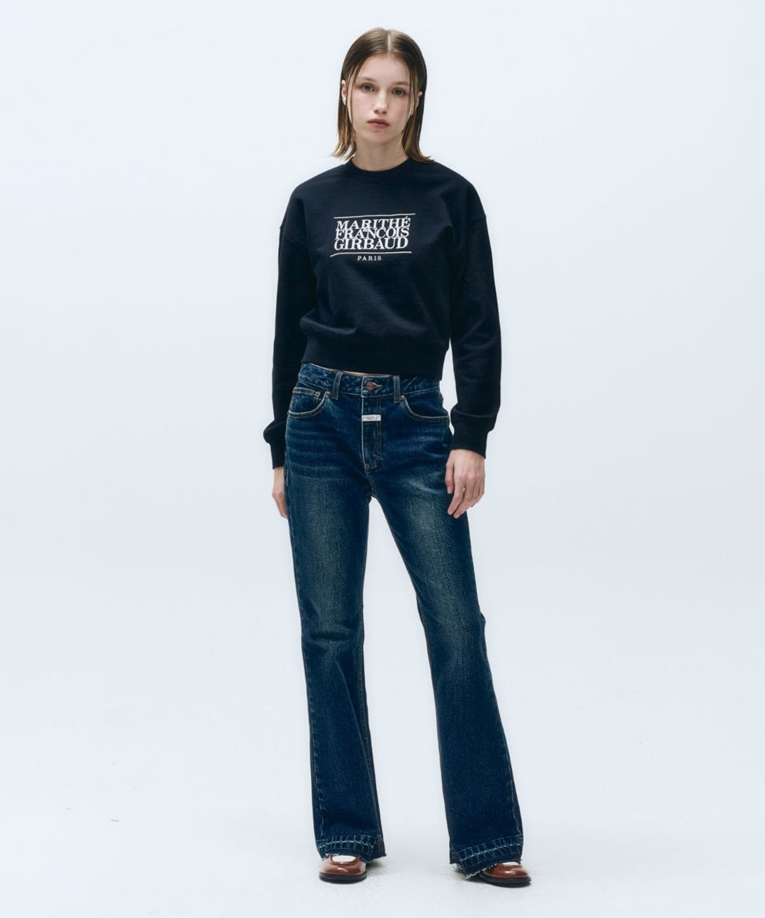 W MID-WAIST FLARED DENIM PANTS