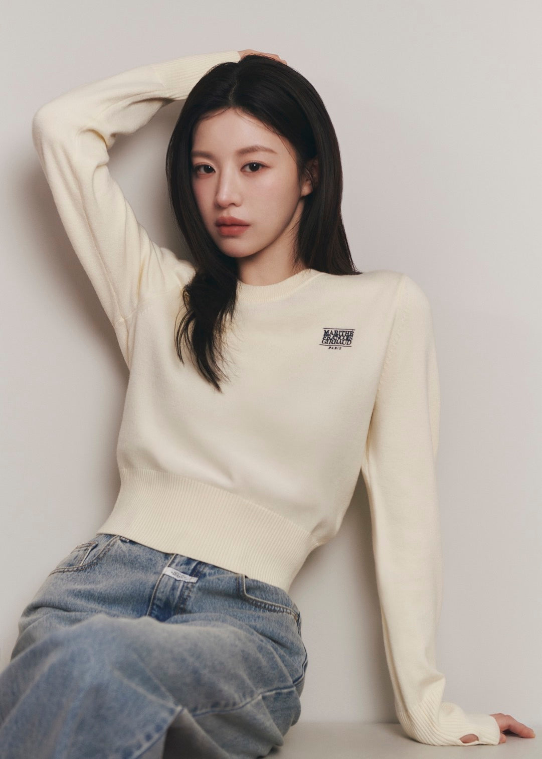 W SMALL CLASSIC LOGO CROP KNIT PULLOVER