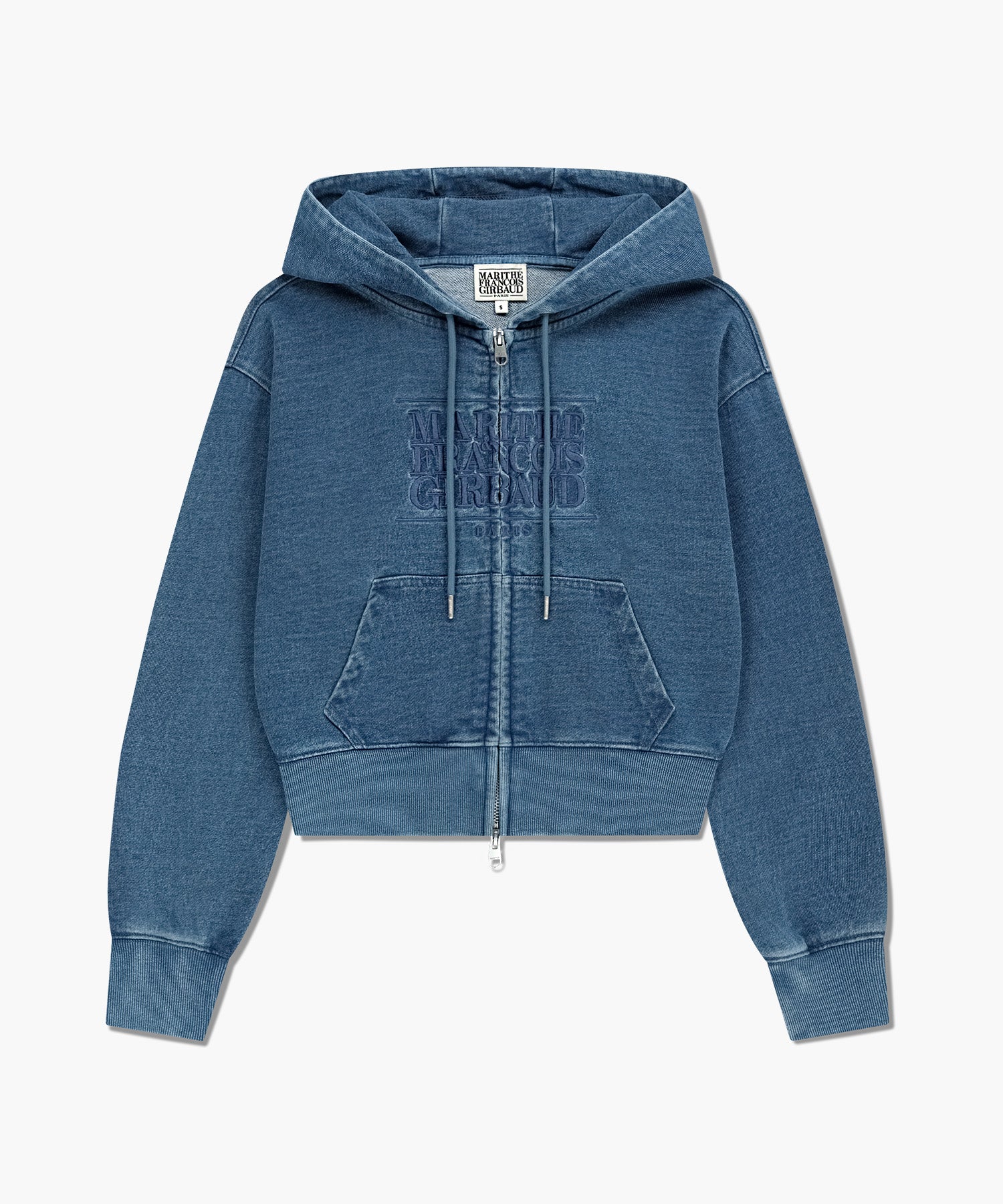 W EMBROIDERY CLASSIC LOGO CROP HOODIE ZIPUP