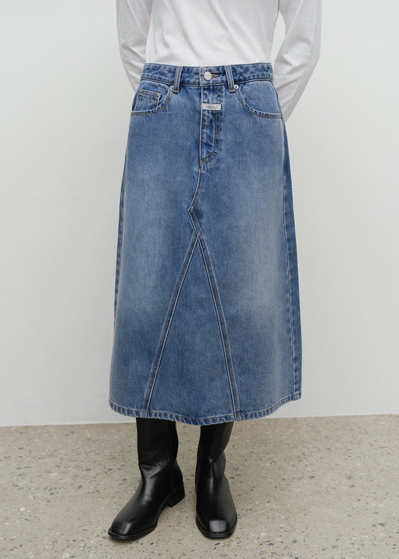 W A-LINE DENIM MIDI SKIRT
