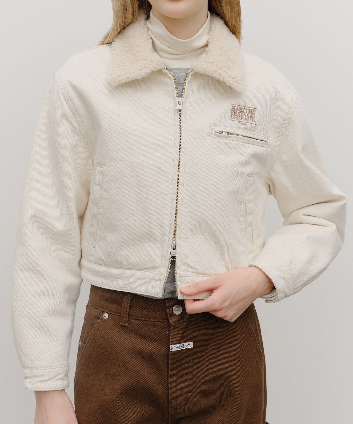 W CROP SHEARLING DENIM JACKET