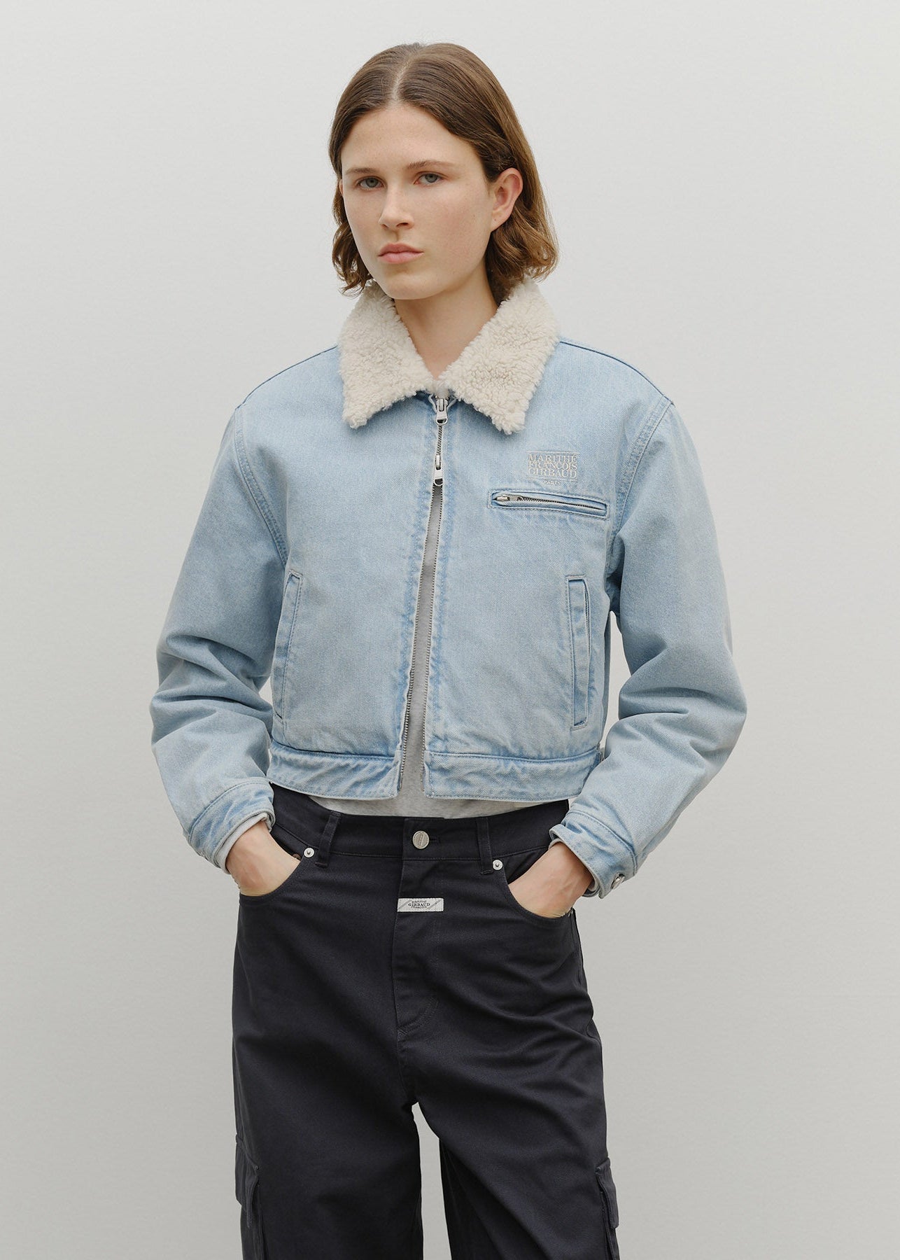 W CROP SHEARLING DENIM JACKET