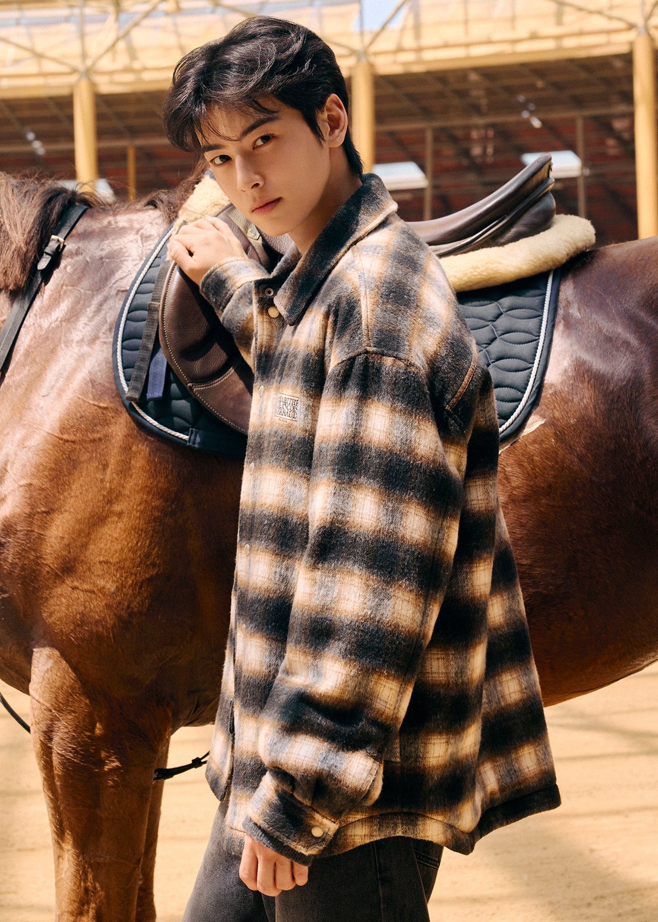 CLASSIC LOGO OVERSIZED FLANNEL CHECK SHIRT JACKET