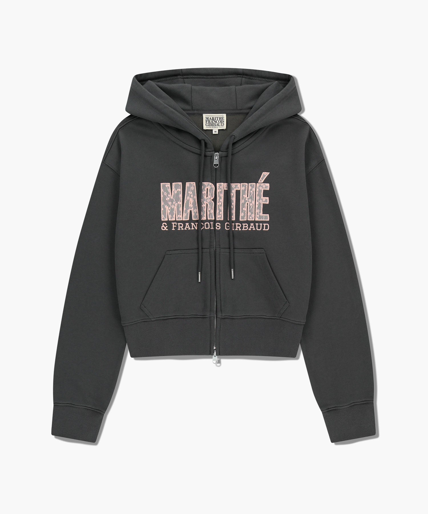 W LACE APPLIQUE CROP HOODIE ZIPUP