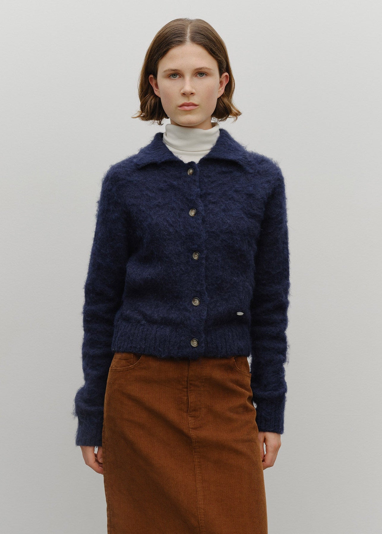 W HAIRY COLLAR CARDIGAN