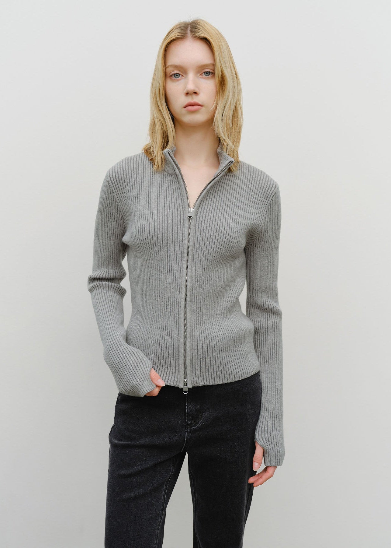 W TWO WAY HIGH NECK ZIPUP CARDIGAN