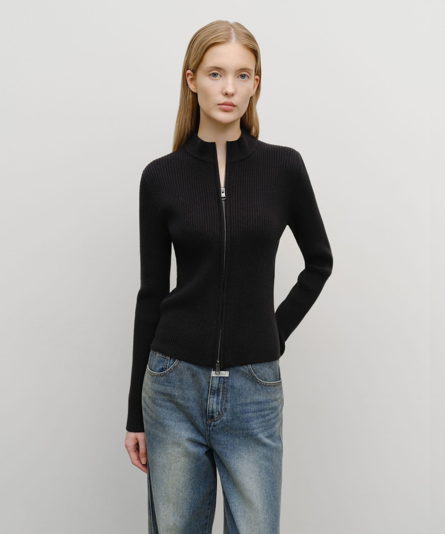 W TWO WAY HIGH NECK ZIPUP CARDIGAN