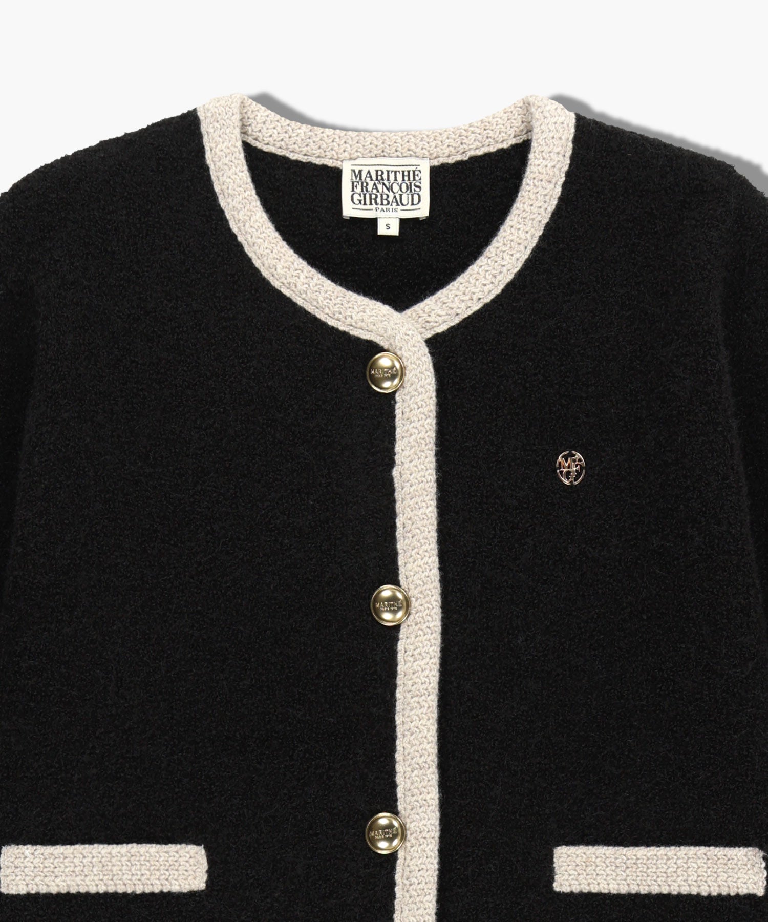 W BOUCLE KNIT ROUND NECK CARDIGAN