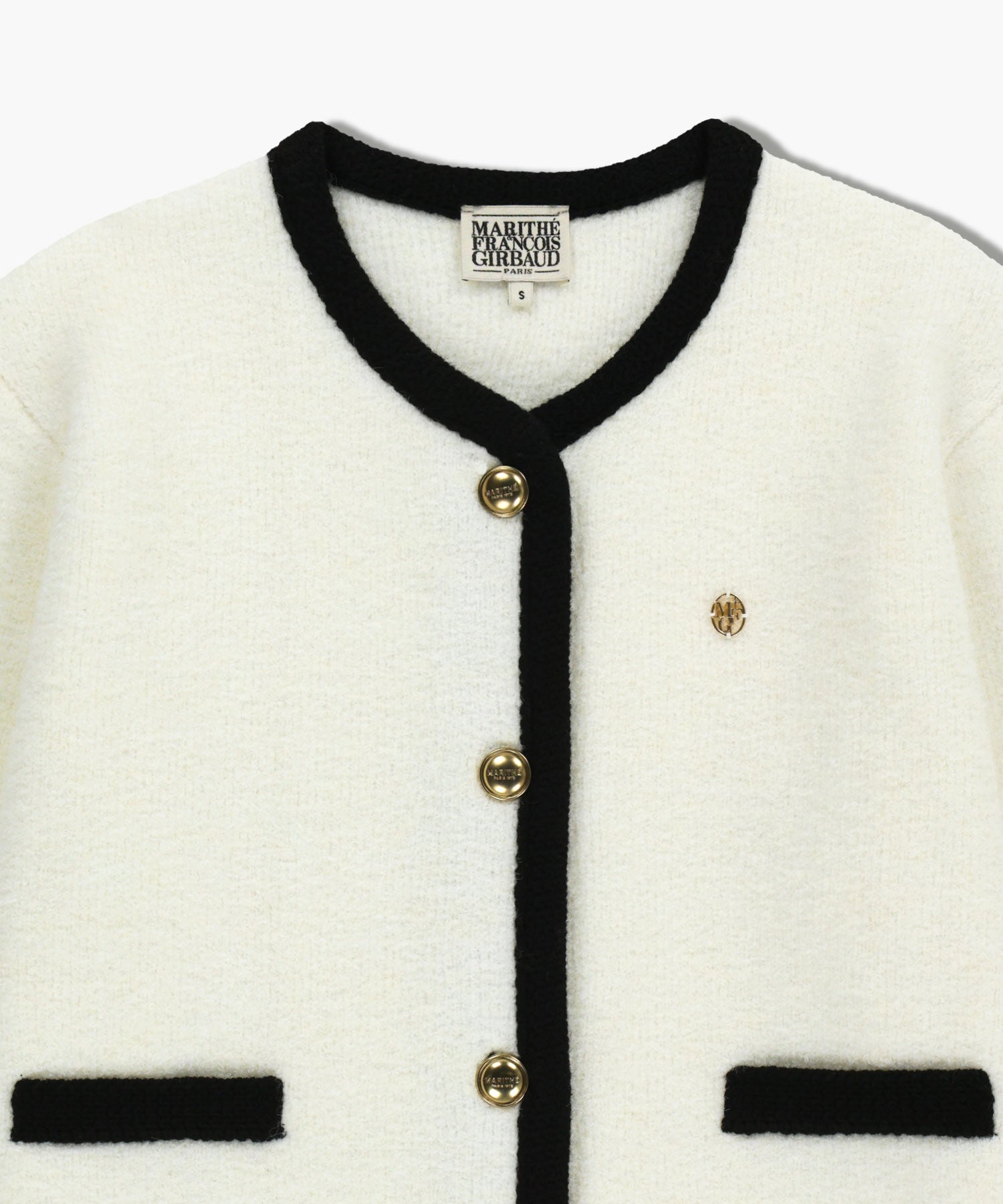 W BOUCLE KNIT ROUND NECK CARDIGAN