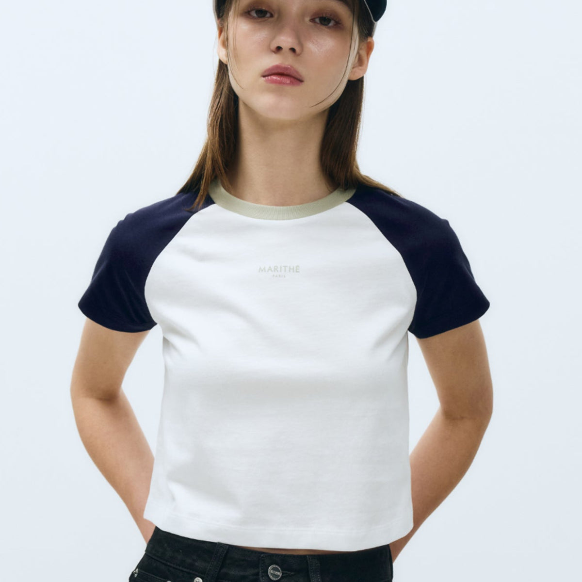 トップス Soor Ploom Raglan Mock Tee 2y W 2-TONE RAGLAN CROP TEE