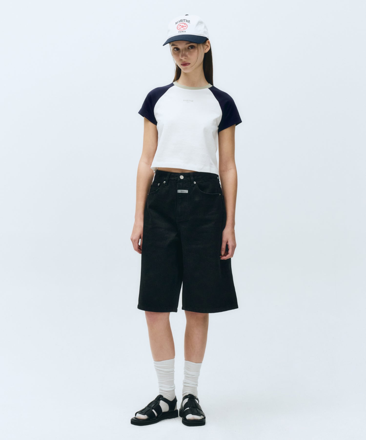 W 2-TONE RAGLAN CROP TEE