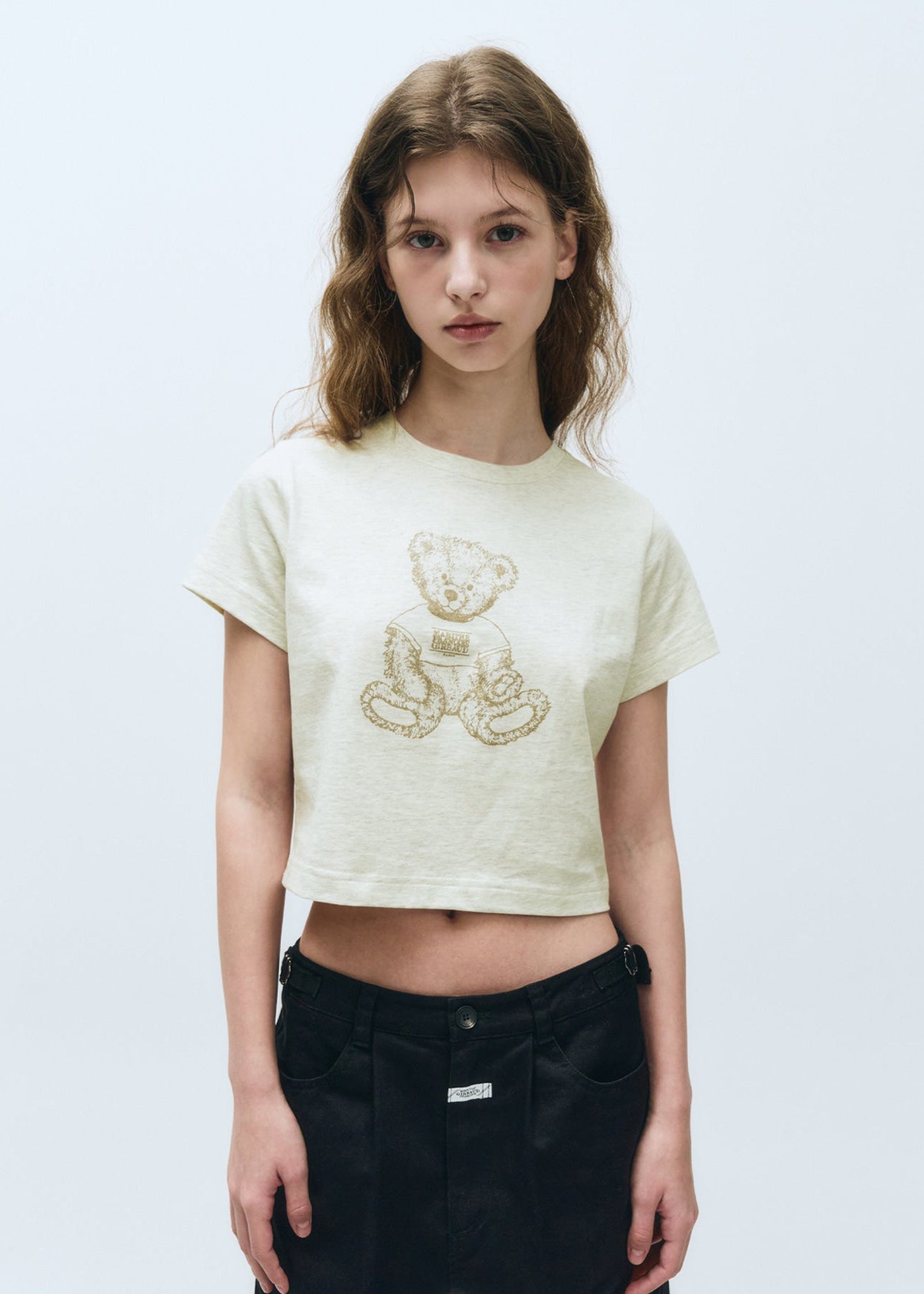 W DOODLE BEAR CROP TEE