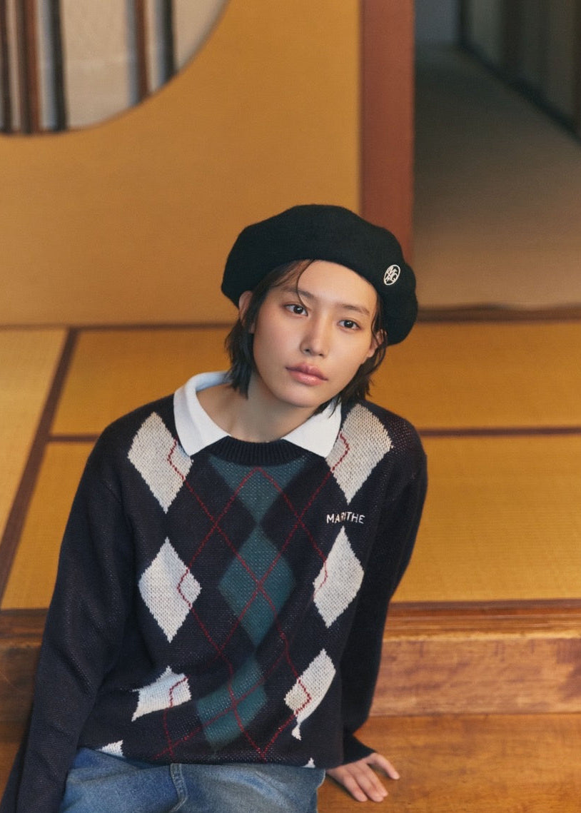 CIRCLE LOGO EMBROIDERY WOOL BERET