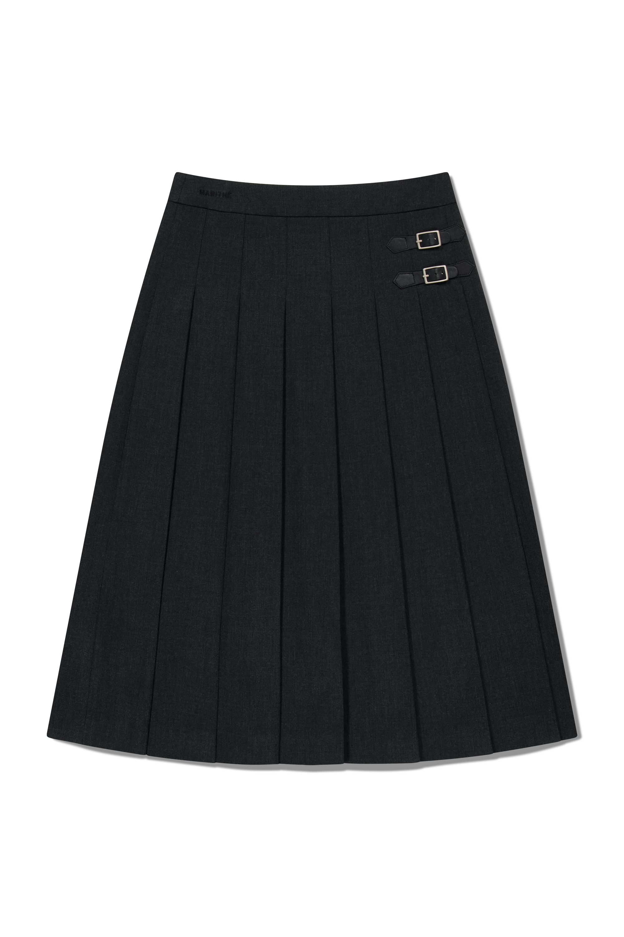 W BELTS PLEATED MIDI SKIRT