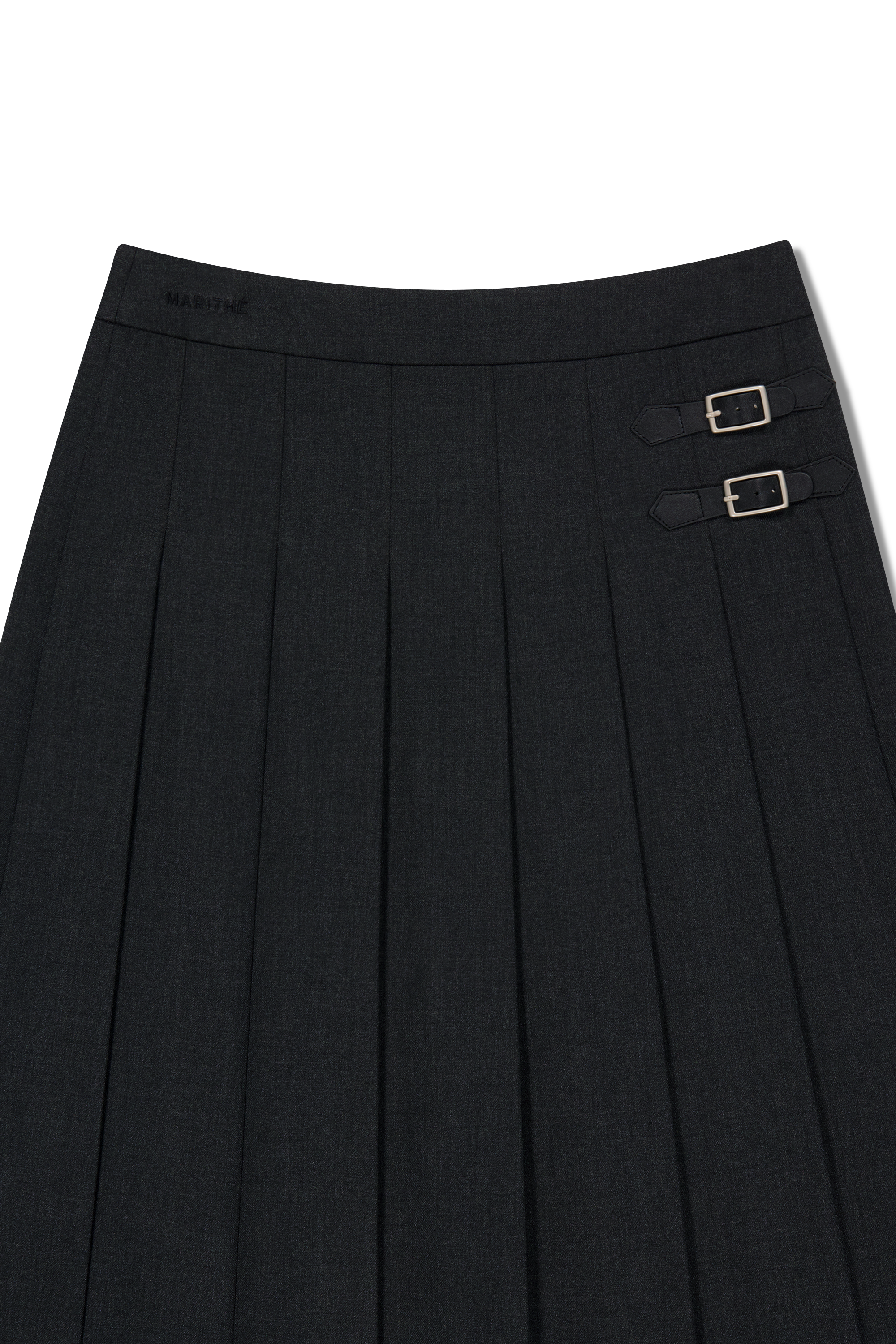 W BELTS PLEATED MIDI SKIRT