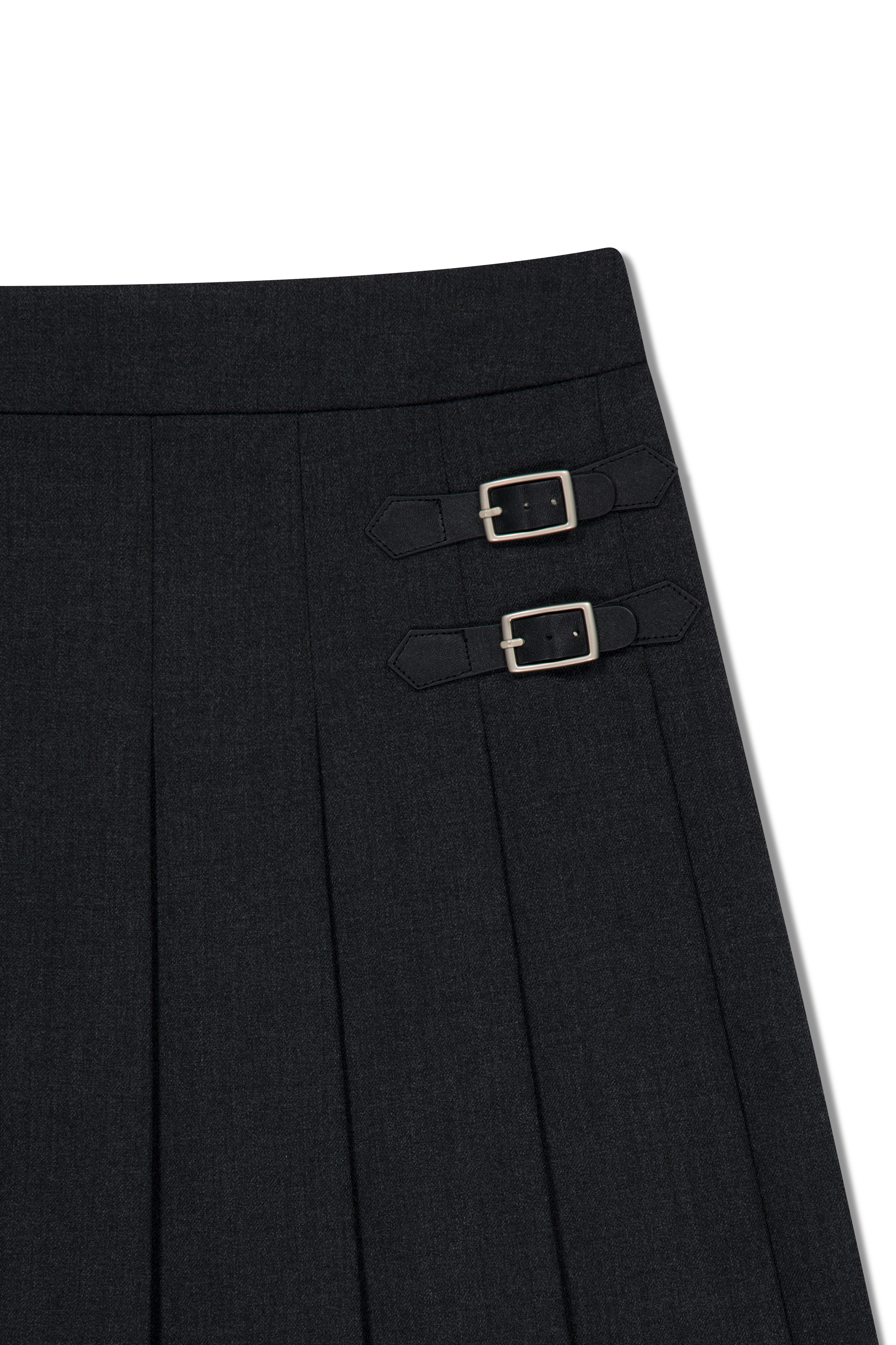 W BELTS PLEATED MIDI SKIRT