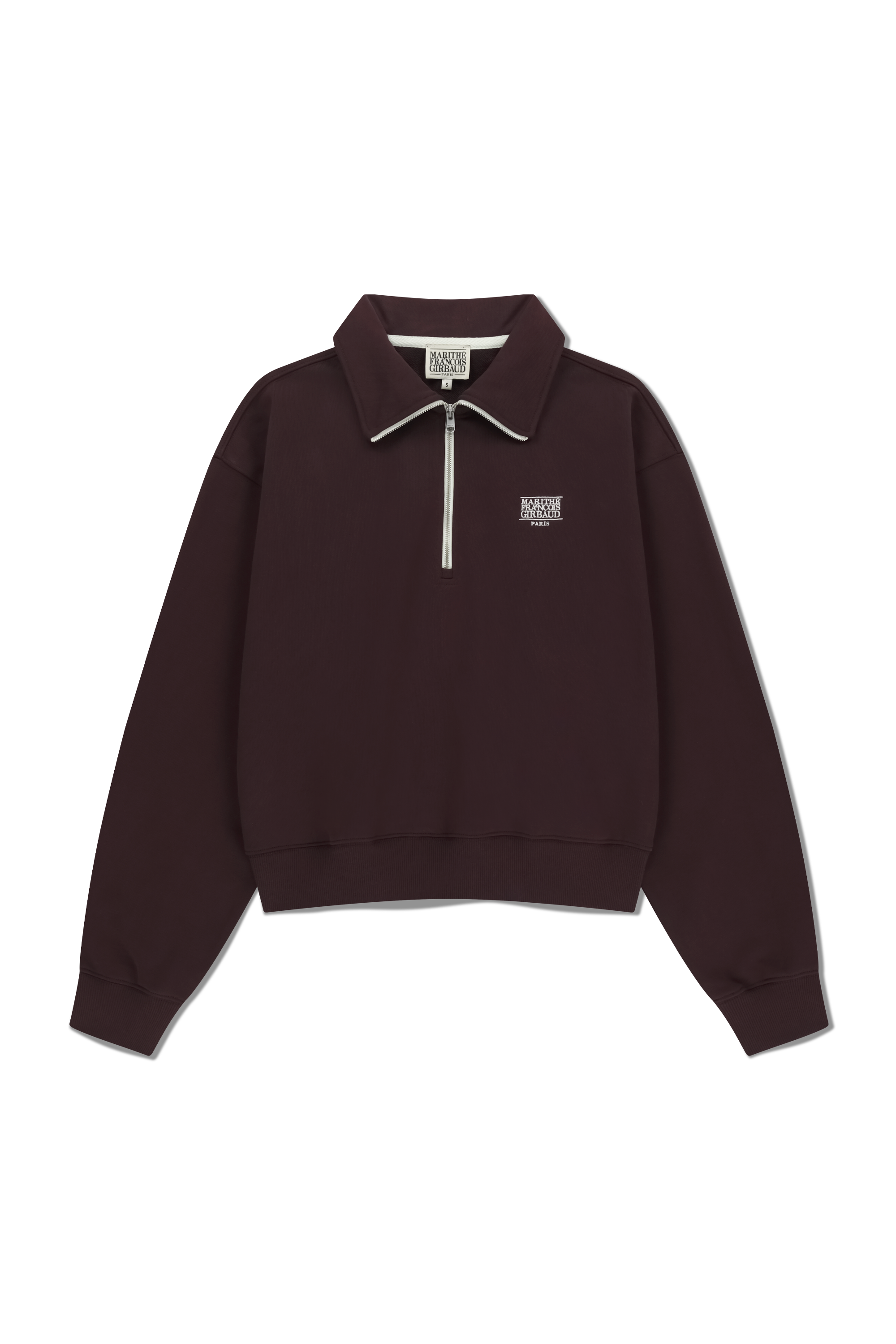 W CHAIN STITCH LOGO HALF ZIP-UP CROP SWEATSHIRT