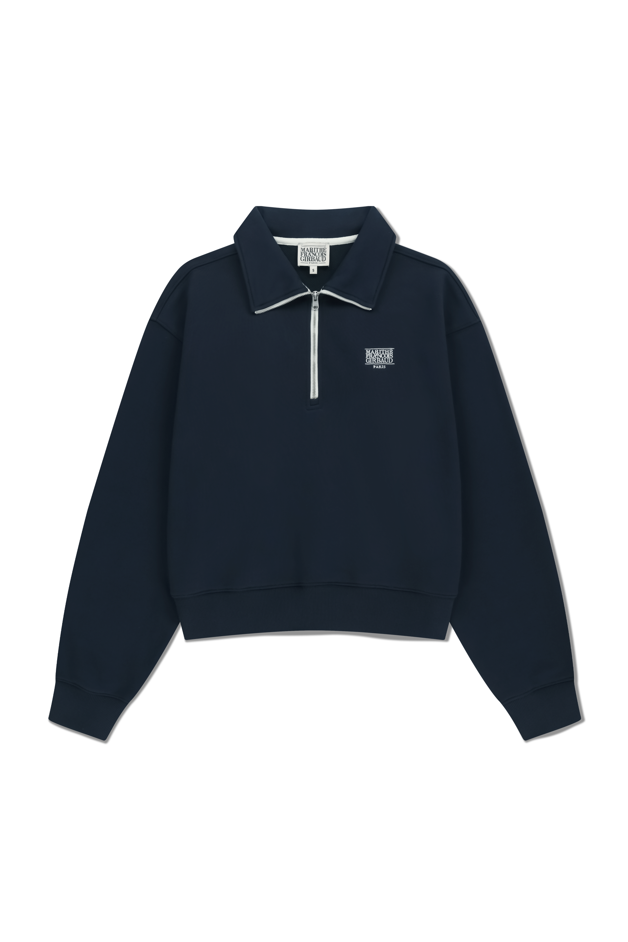 W CHAIN STITCH LOGO HALF ZIP-UP CROP SWEATSHIRT